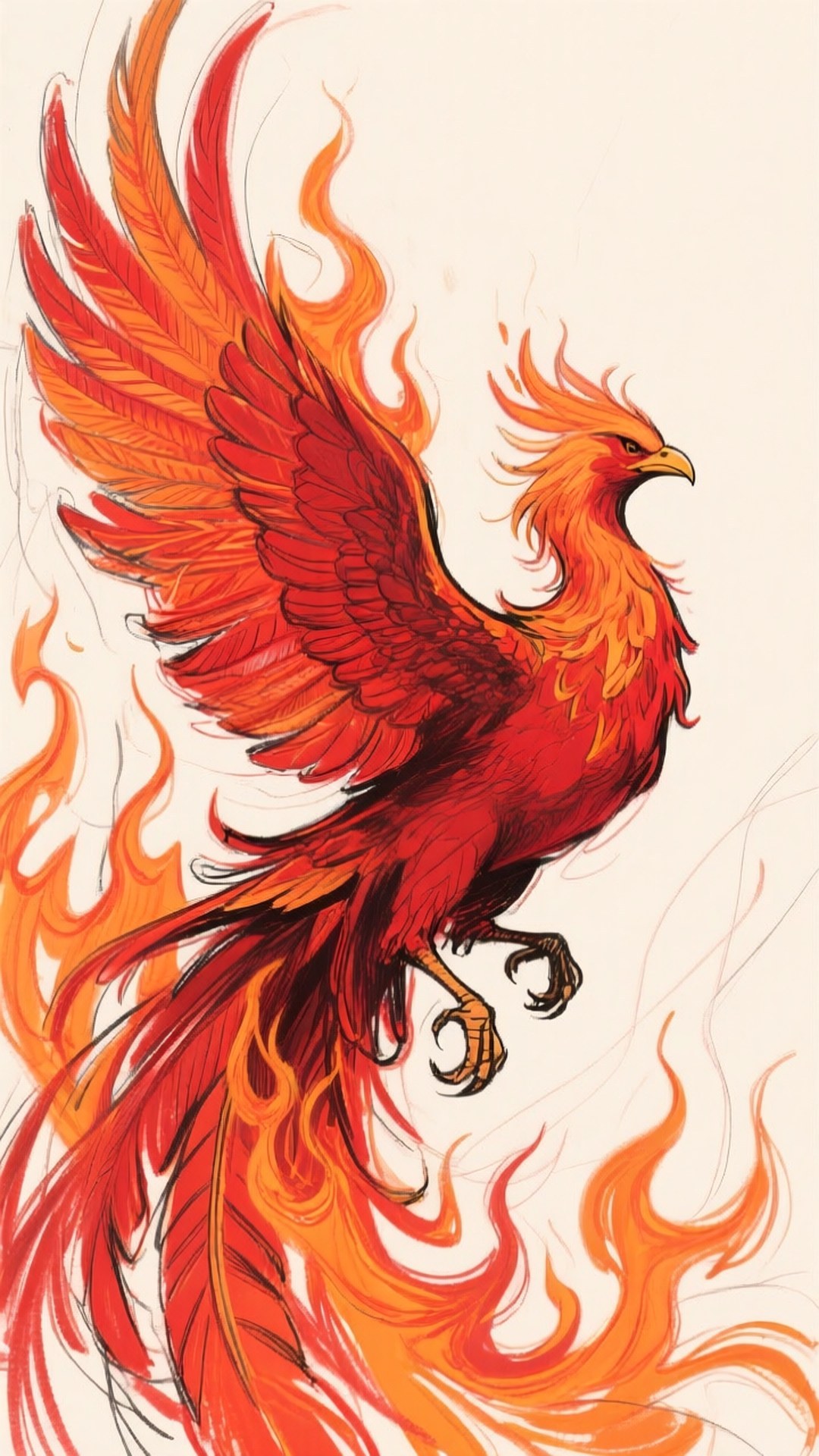 Sej tegning af en flammende føniks Wallpapers
