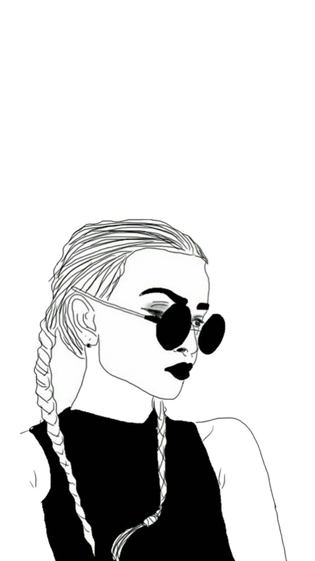 Sej Tegning af Pige med Fletninger Wallpapers