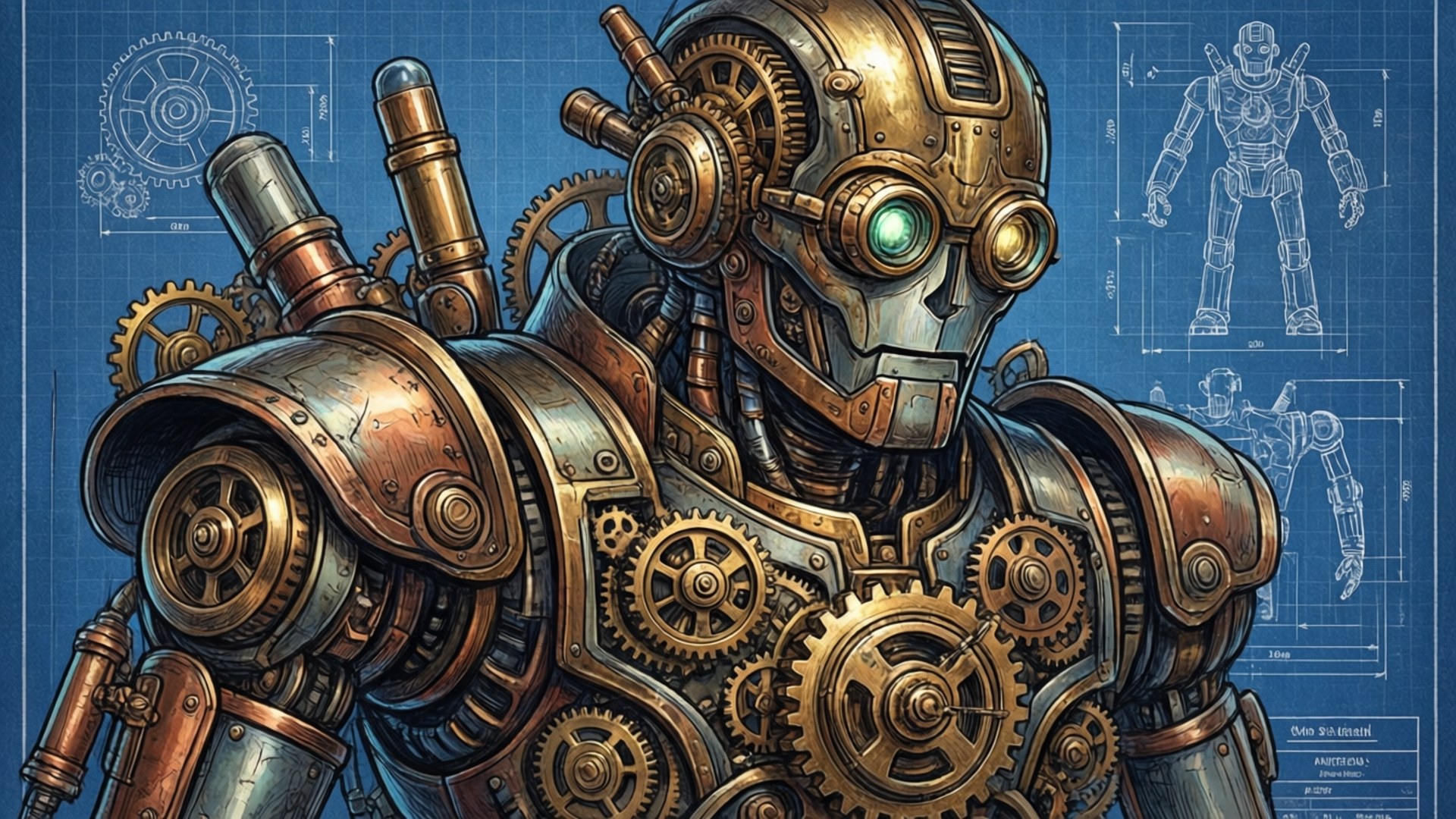Sej tegning af steampunk-robot Wallpapers