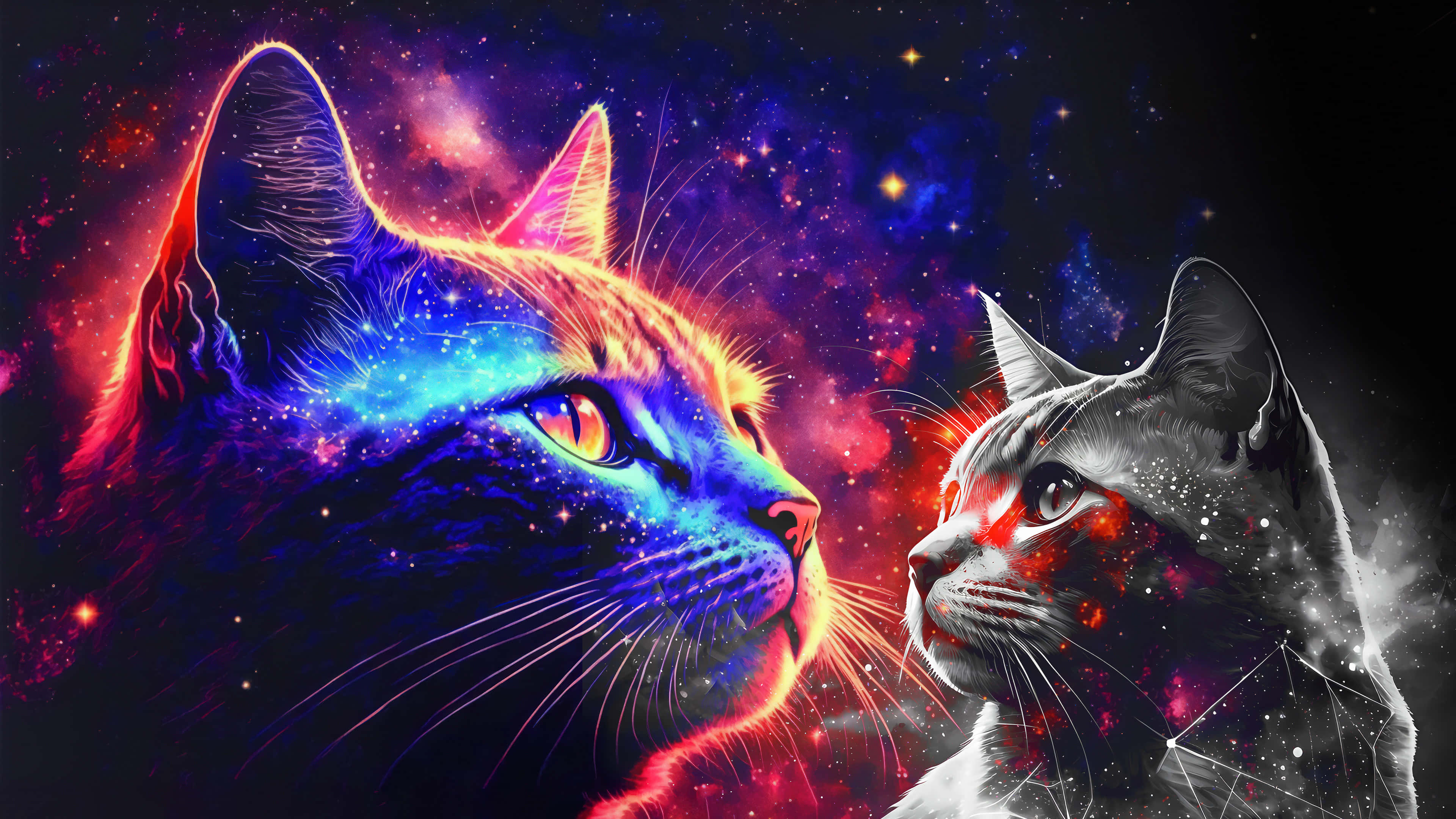 Seje katte på stjernehimmel i det ydre rum billede Wallpapers