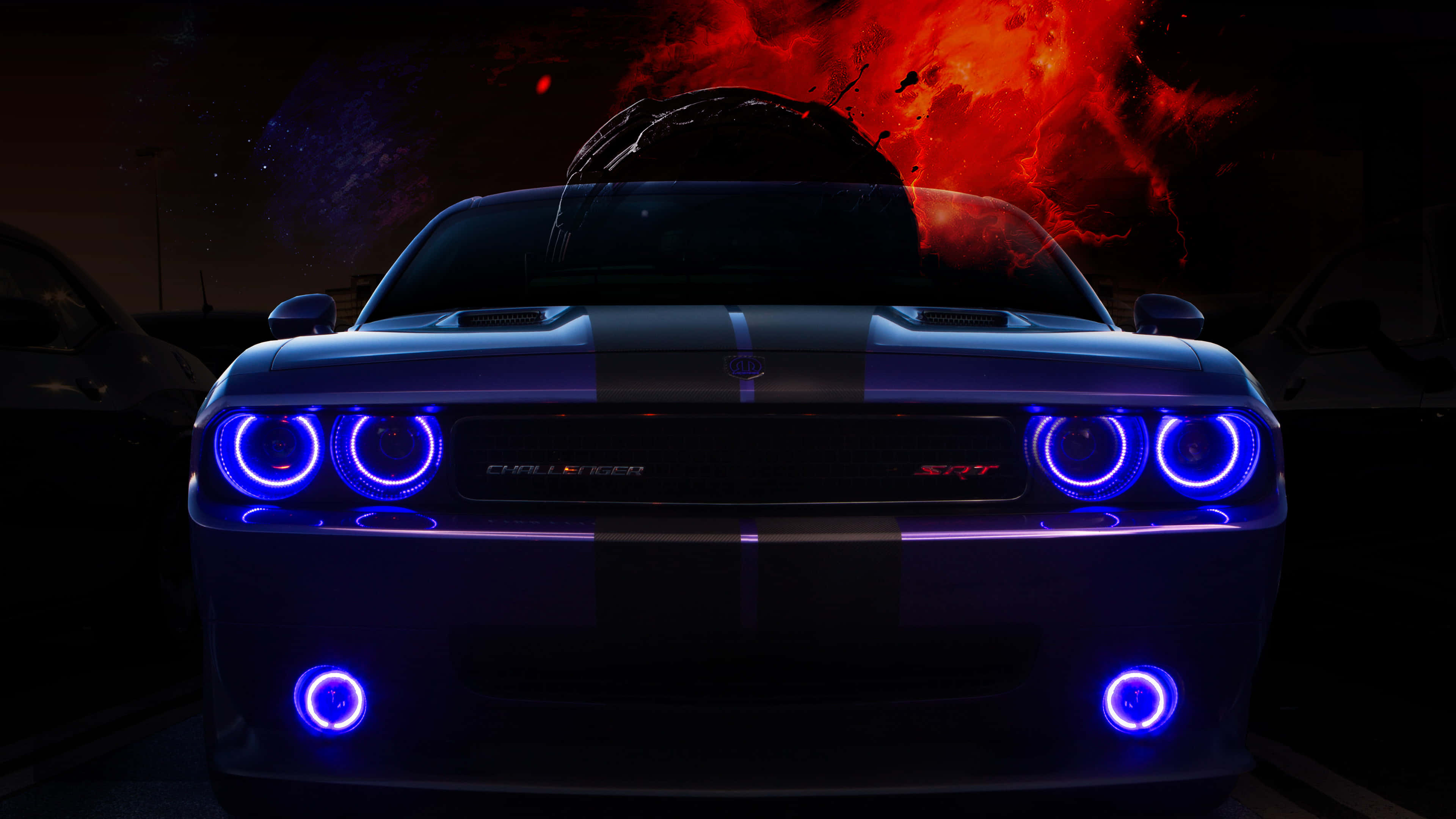 Seje neonlys på en blå bil Wallpapers