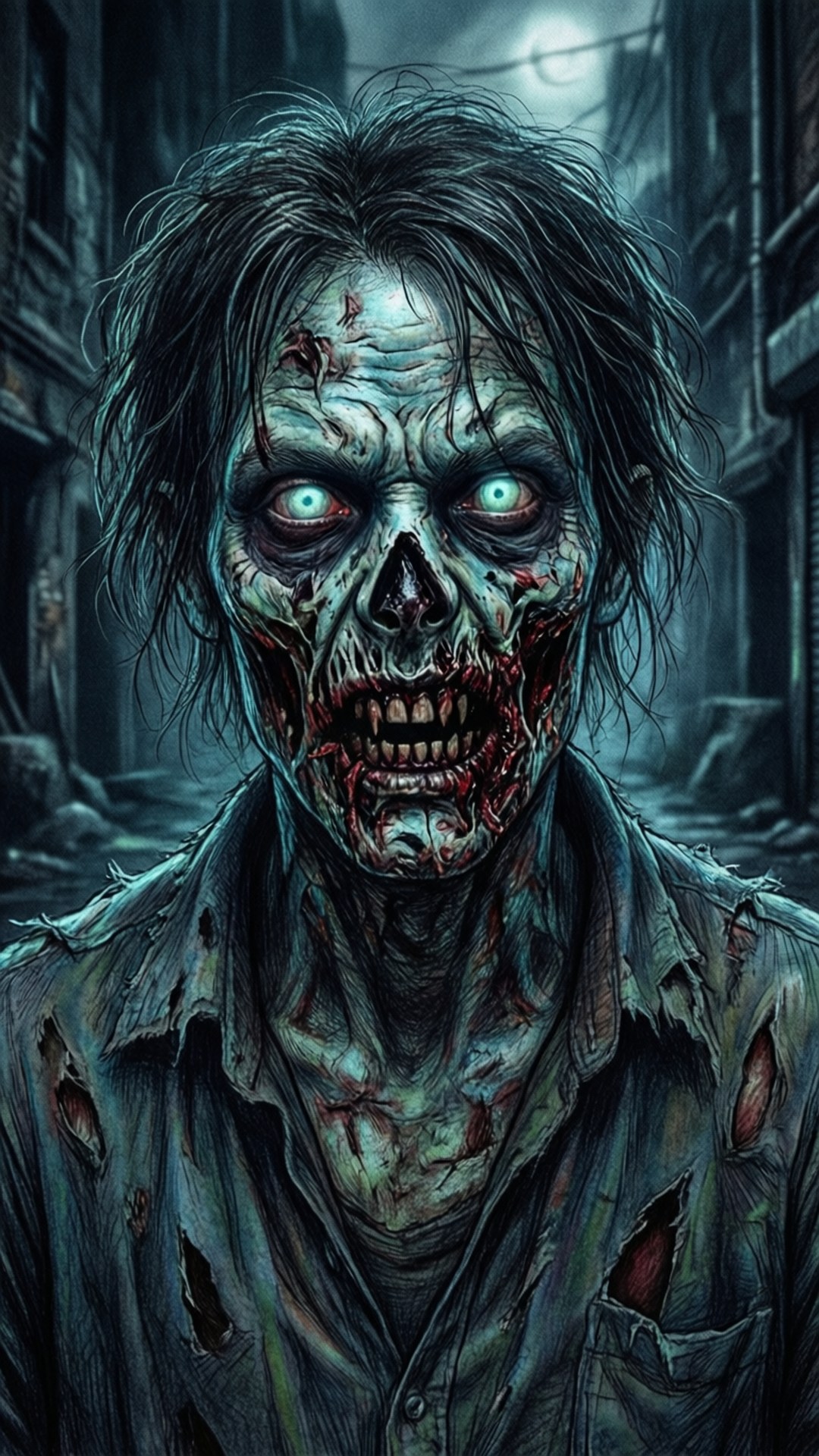 Seje tegning af en zombie i en mørk gyde Wallpapers
