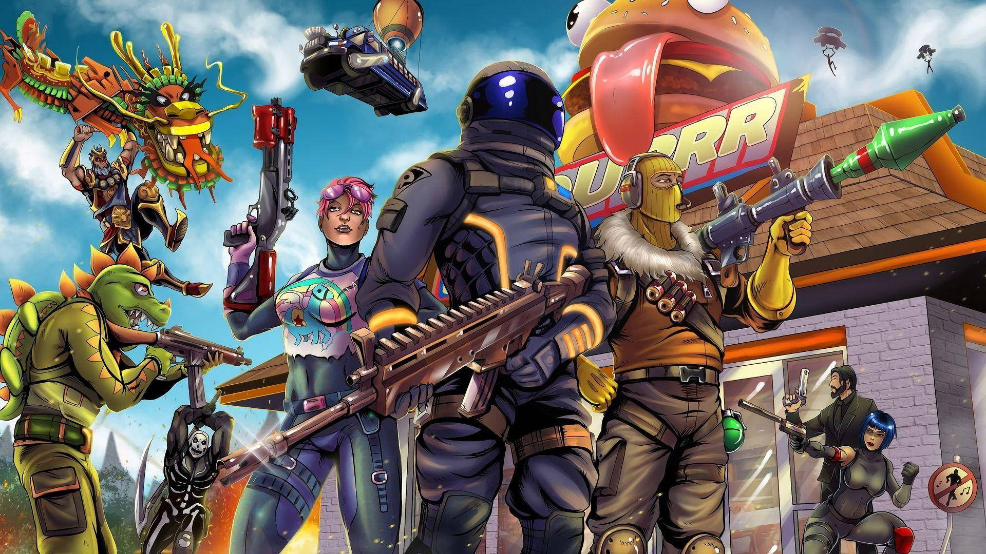Sejt Fortnite tegneseriebaggrund Wallpapers