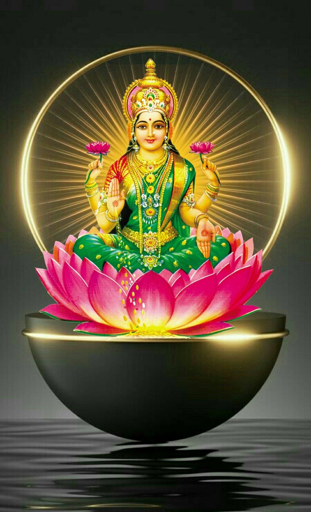 Siddende på svømmende lotus Lakshmi Wallpapers