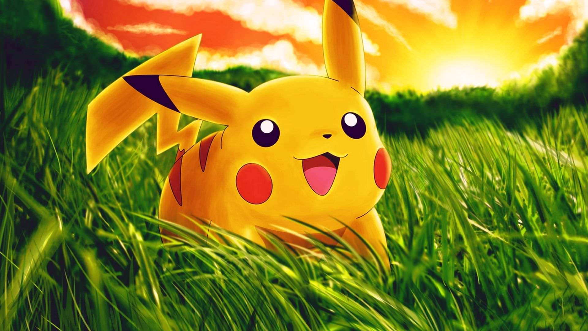 Sød Pokémon Pikachu, der leger på engene tapet — Pikachu Wallpapers
