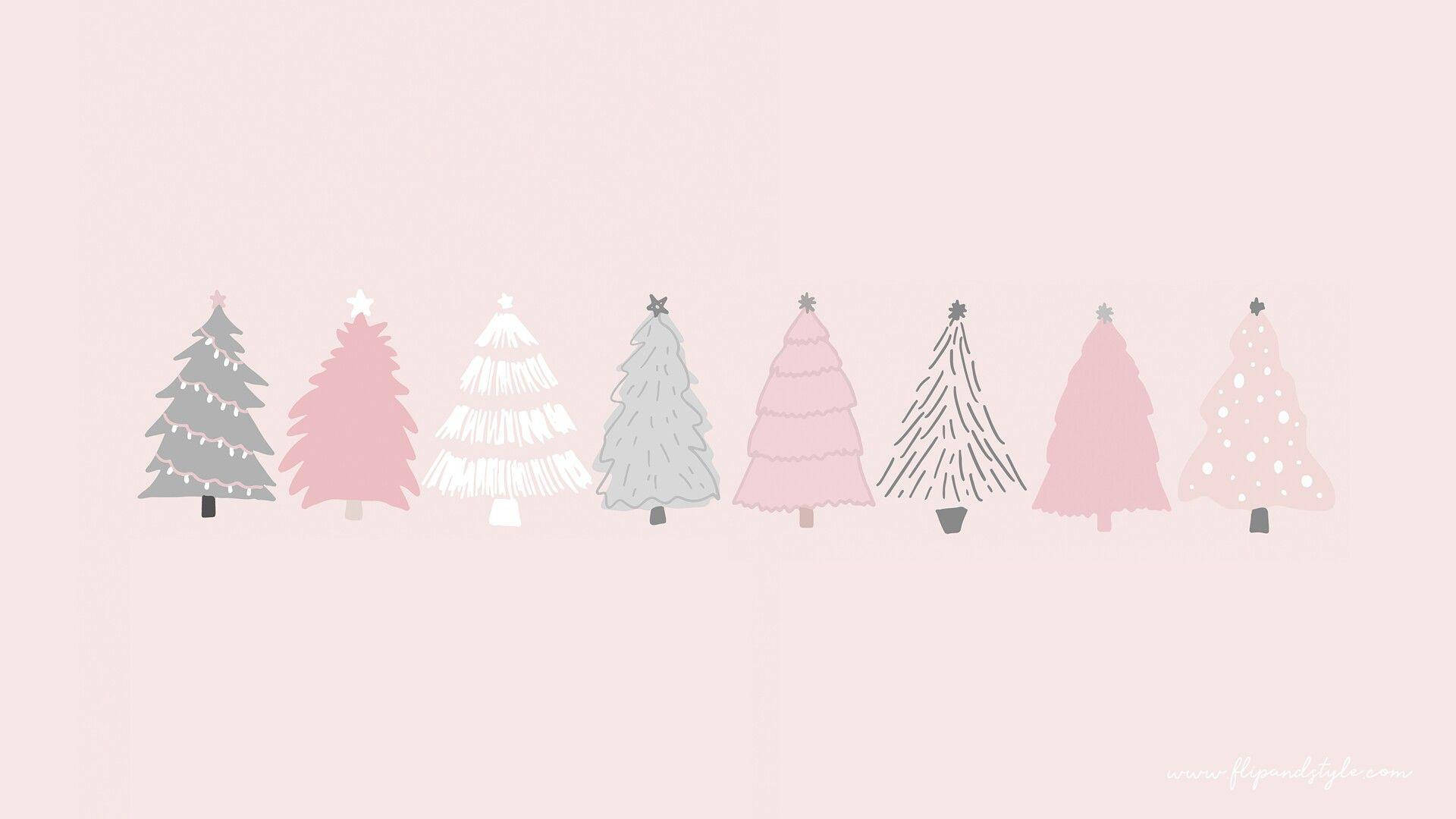 Simpel Sød Jul iPhone Pastel Pink Træer Wallpapers