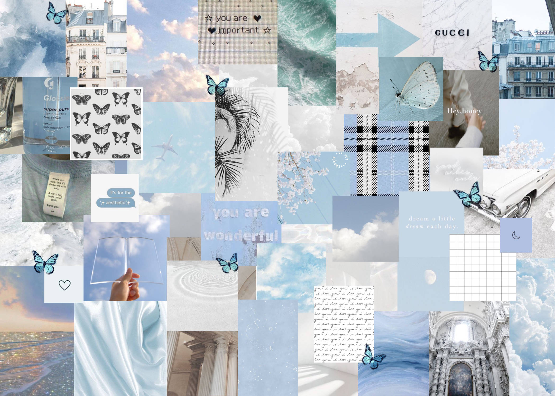 Simpelt blåt æstetisk collage skrivebord Wallpapers