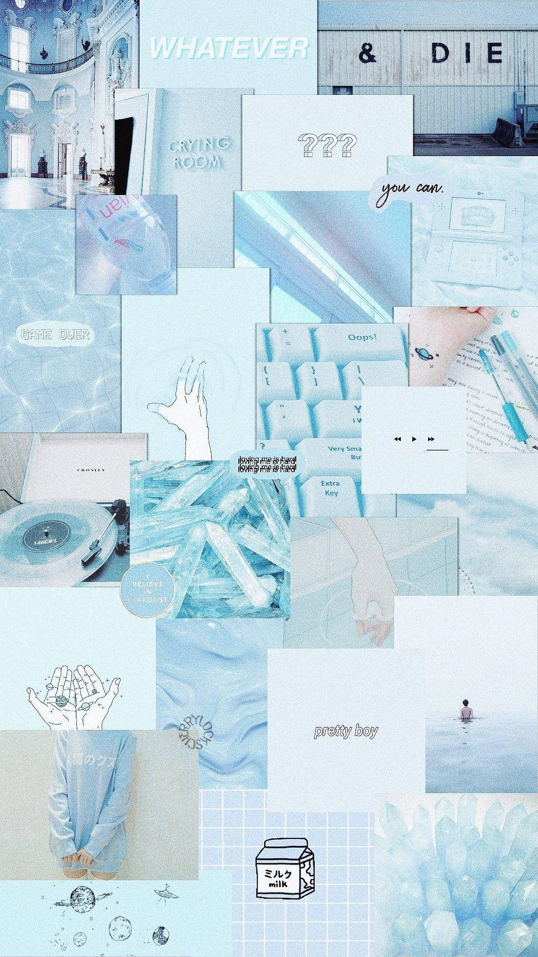 Simpelt blåt æstetisk collage-telefon Wallpapers