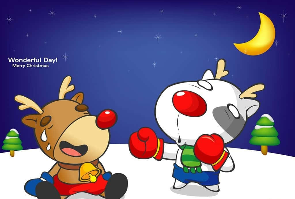 Sjov julescene med julemanden og rensdyr Wallpapers