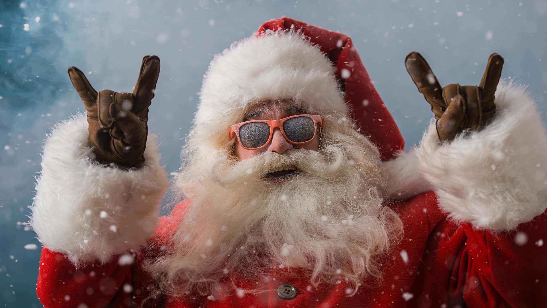 Sjov julezoom-baggrund med julemanden og rock and roll Wallpapers