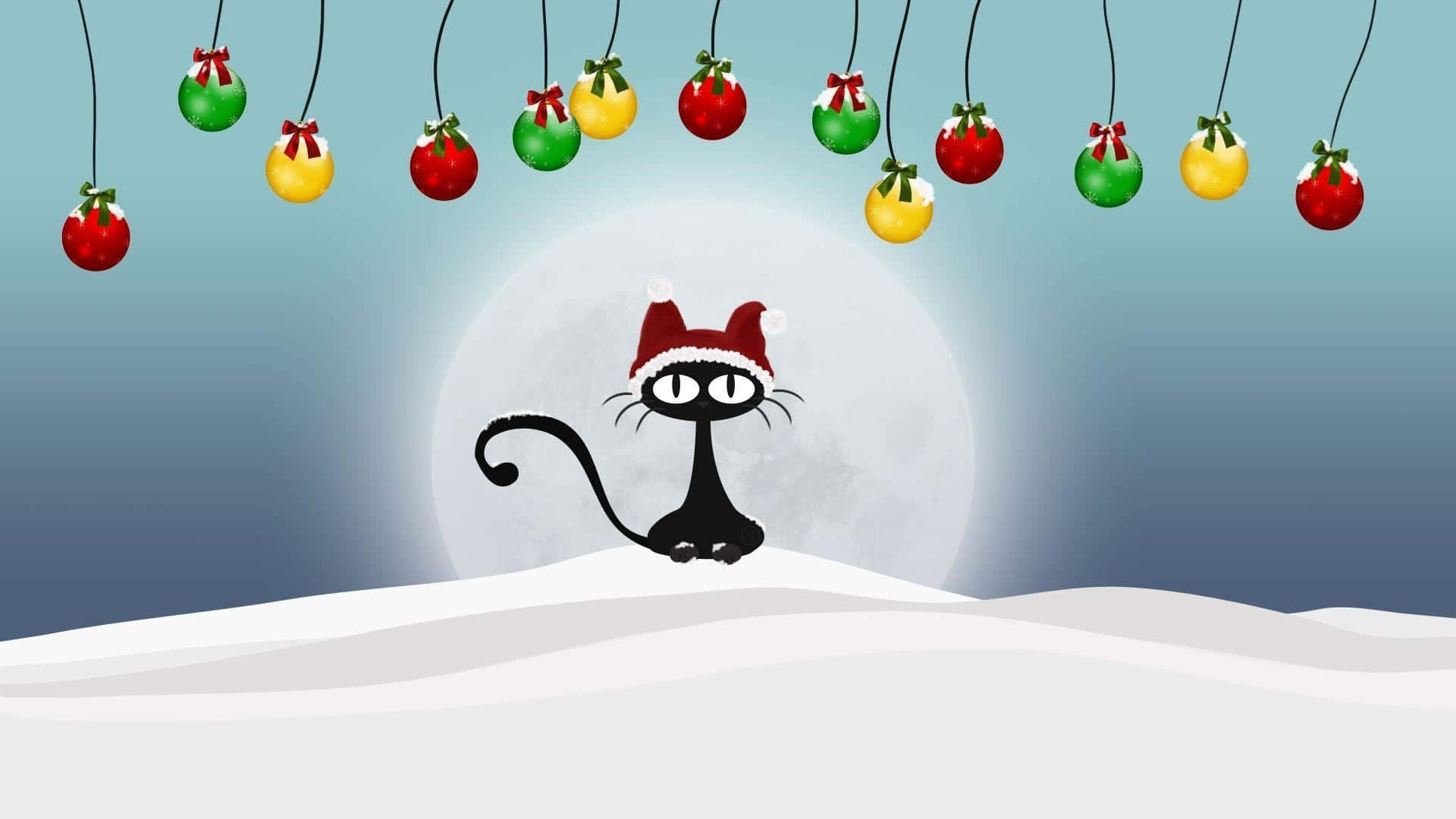 Sjov julezoom-baggrund med sort tegneseriekat Wallpapers