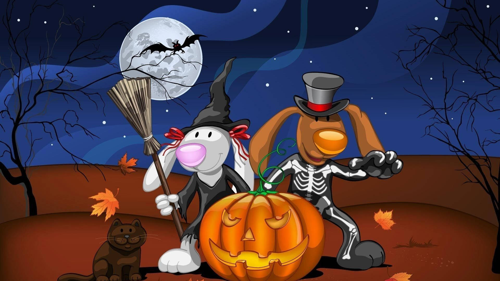Sjove tegneseriekaniner til Halloween Wallpapers