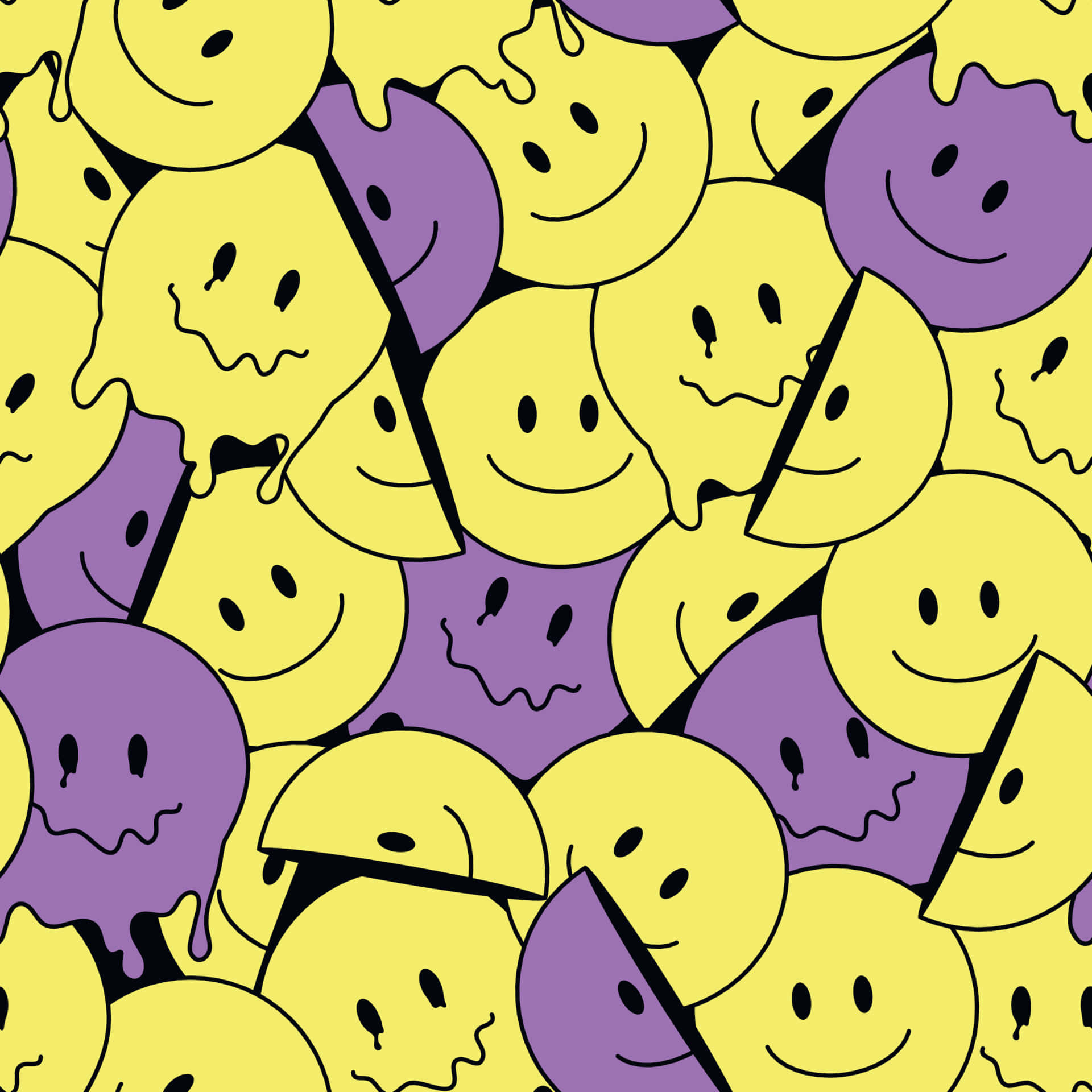 Sjovt skørt smeltet sømløst mønster æstetisk trippy smiley-ansigt Wallpapers