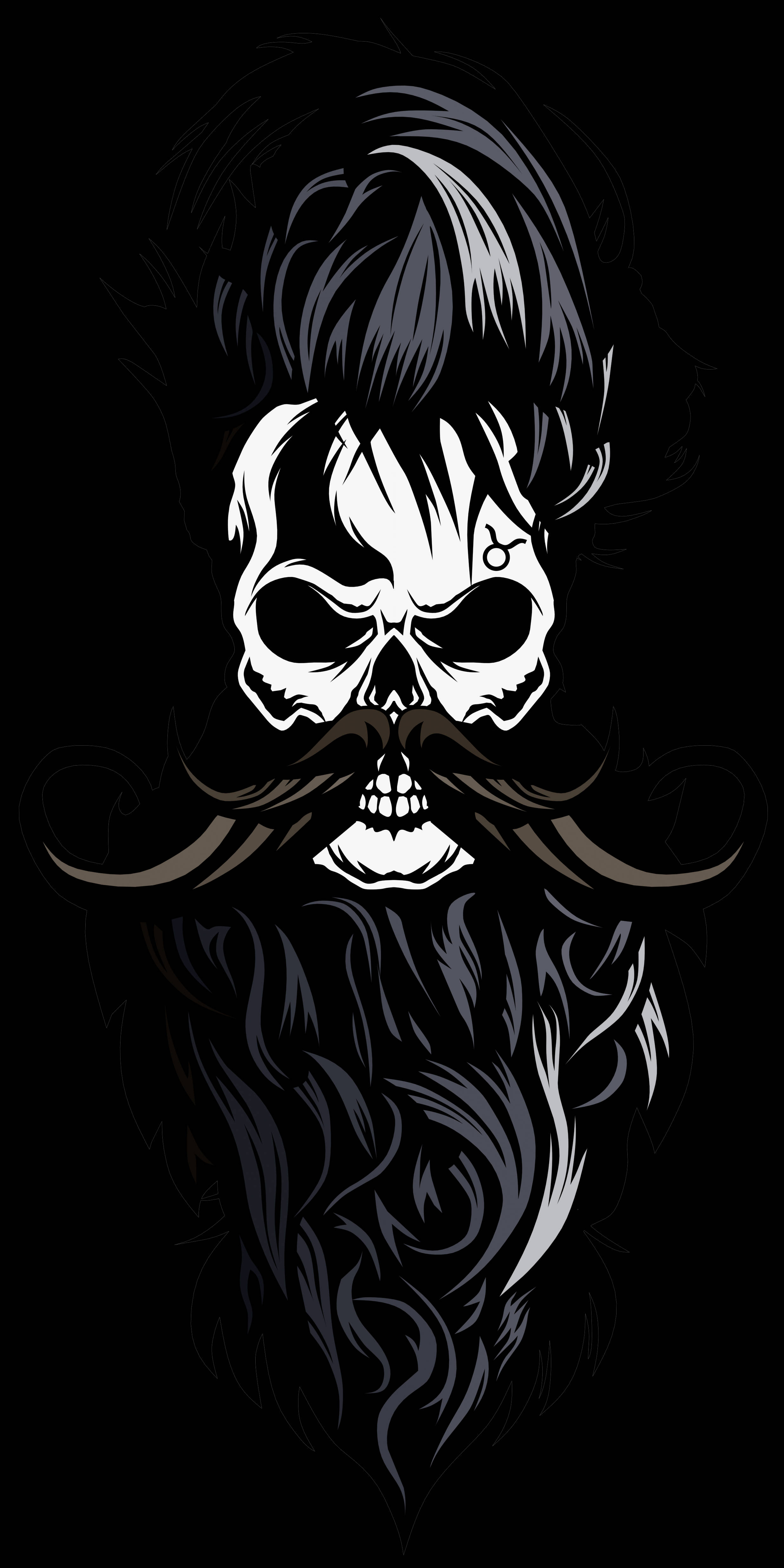 Skæg logo med kranium og vildt, pigget hår Wallpapers