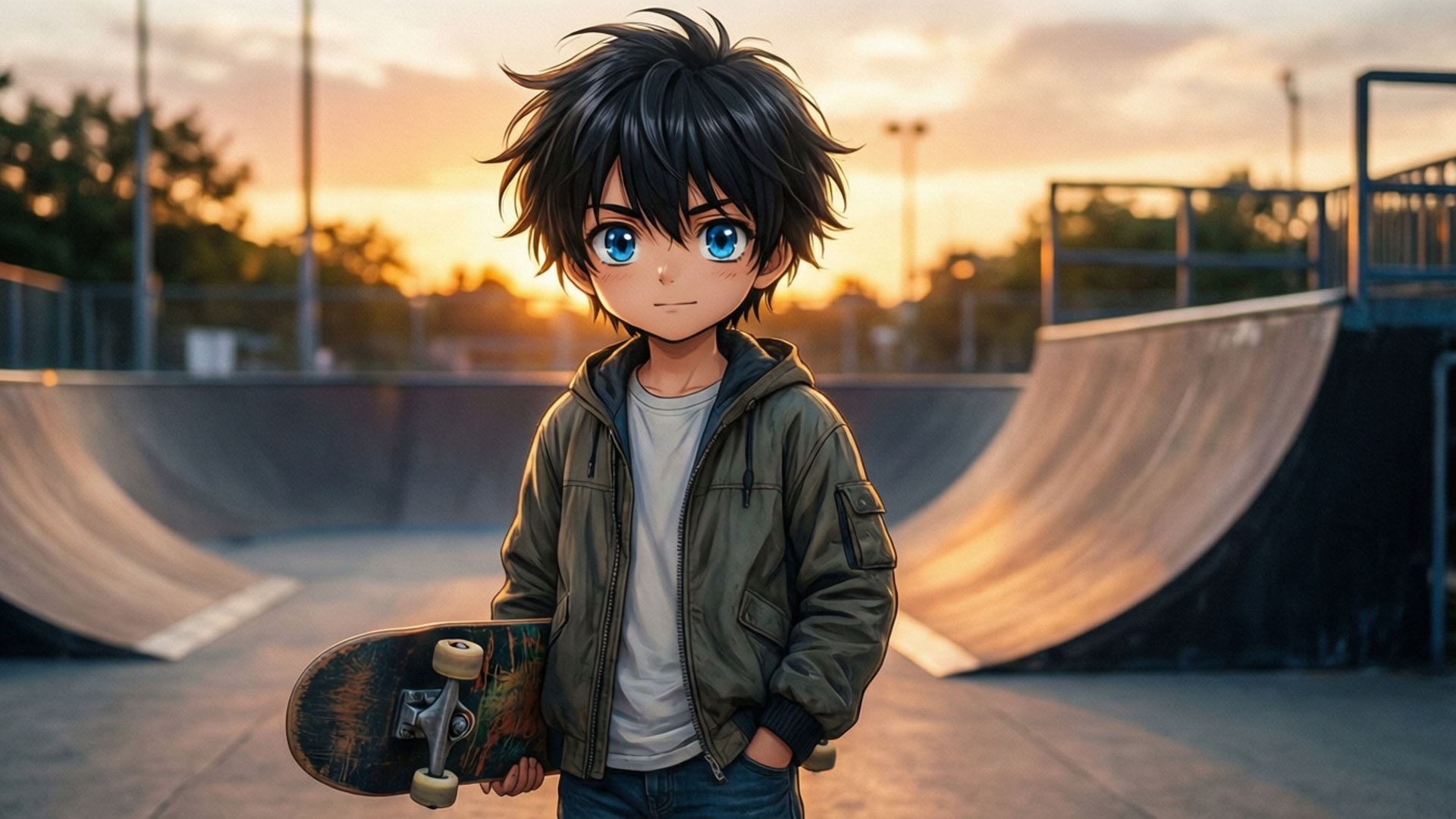 Skateboard-dreng ved solnedgang Wallpapers