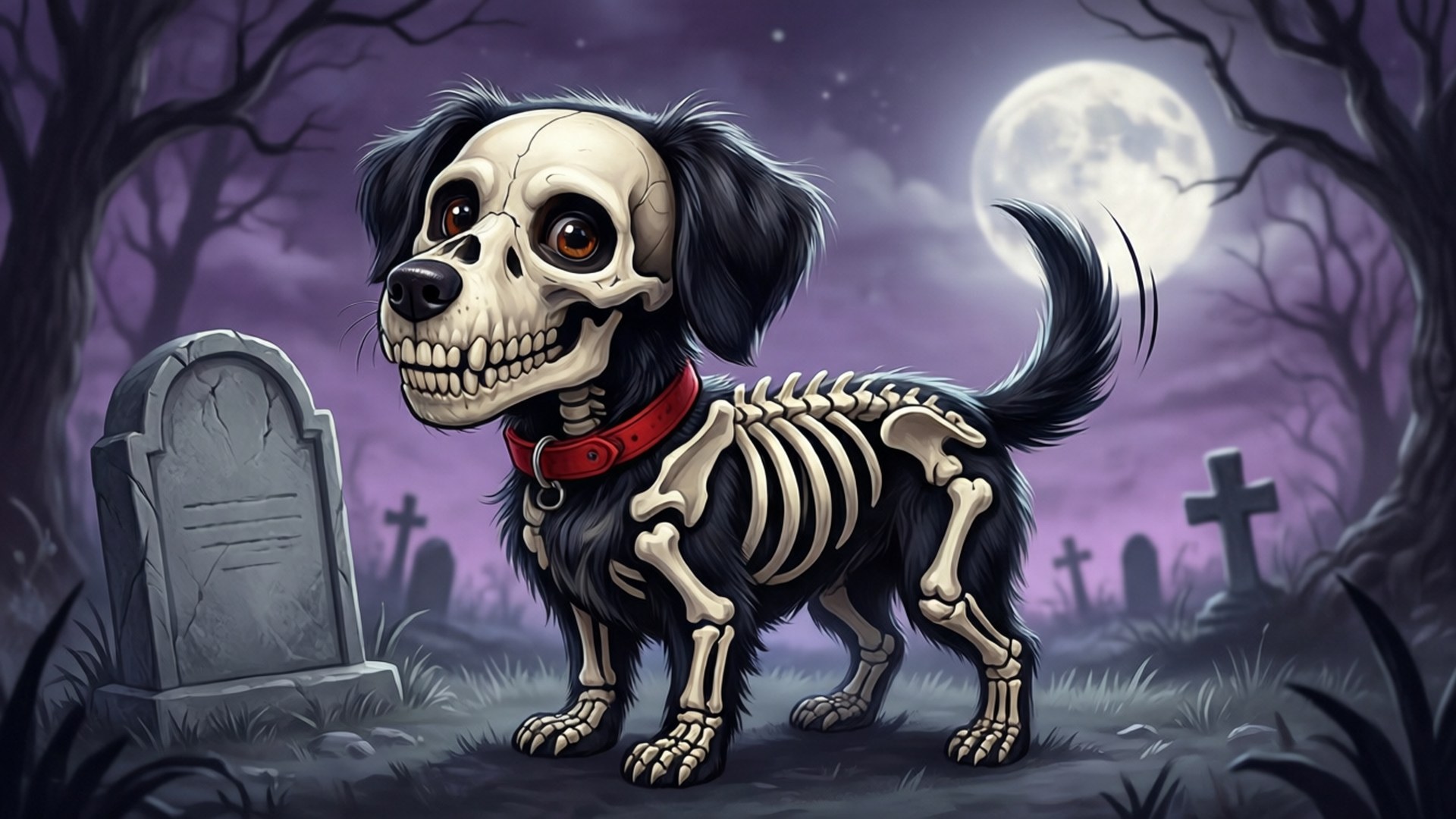 Skelet hund ved månen Wallpapers