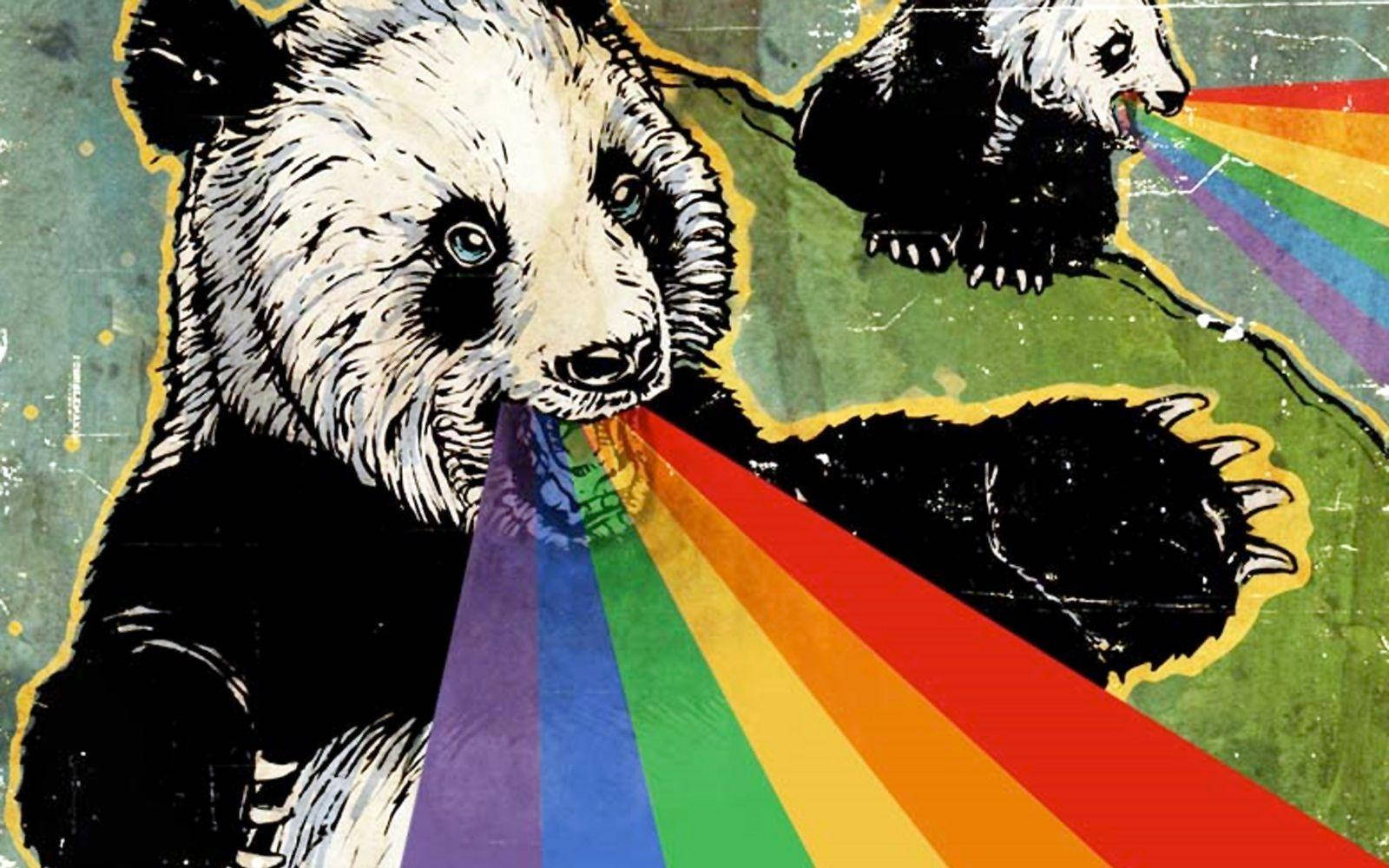 Skør Panda og Regnbuer Wallpapers