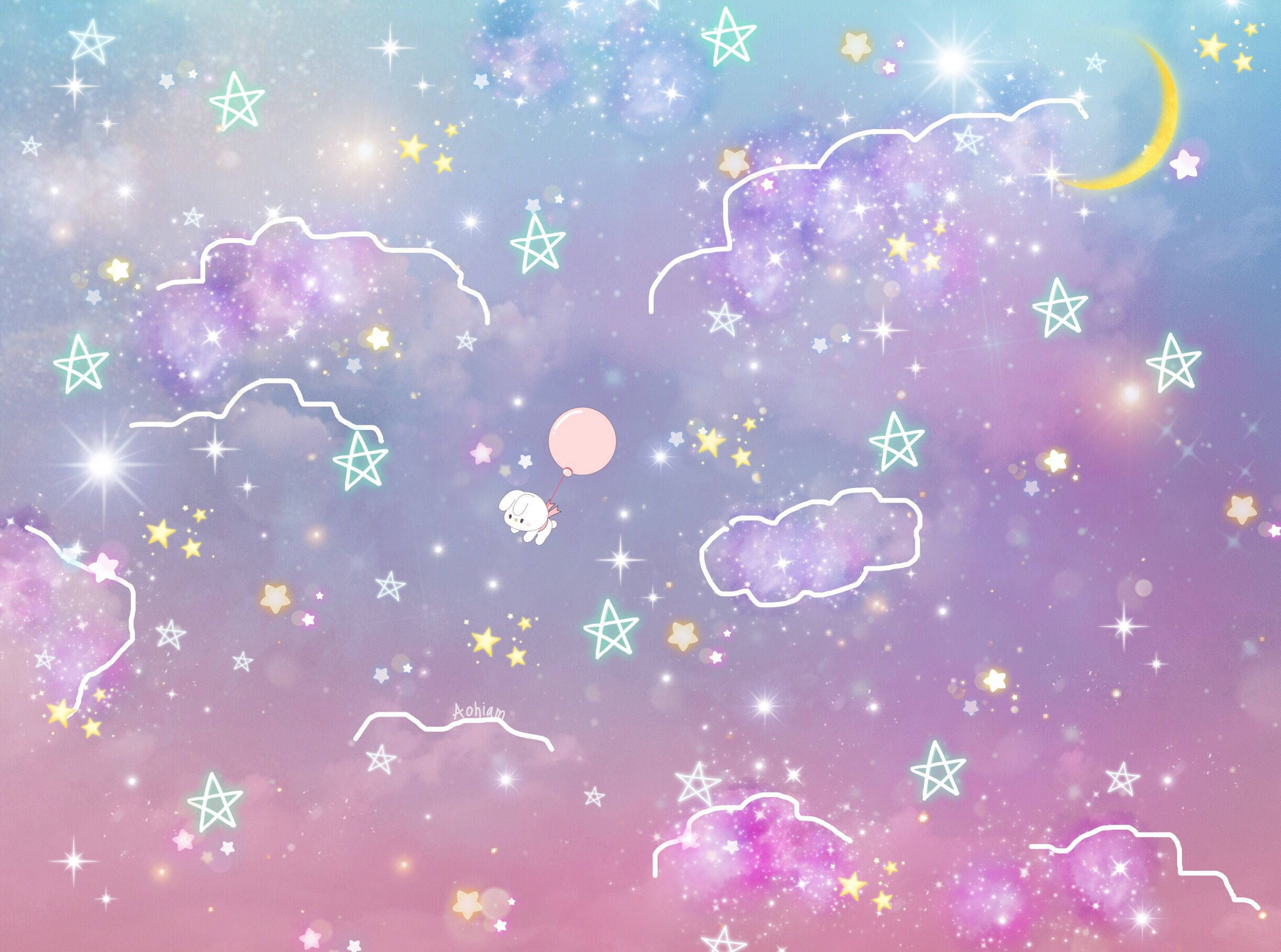 Sky med skyer og linjekunst Pinterest Laptop Wallpapers