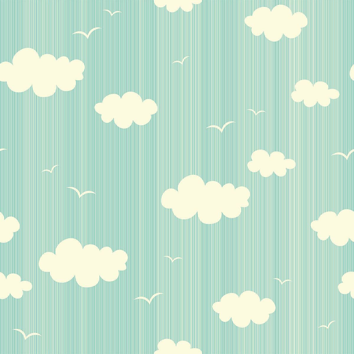 Skyer og fugle på pastelgrøn Wallpapers