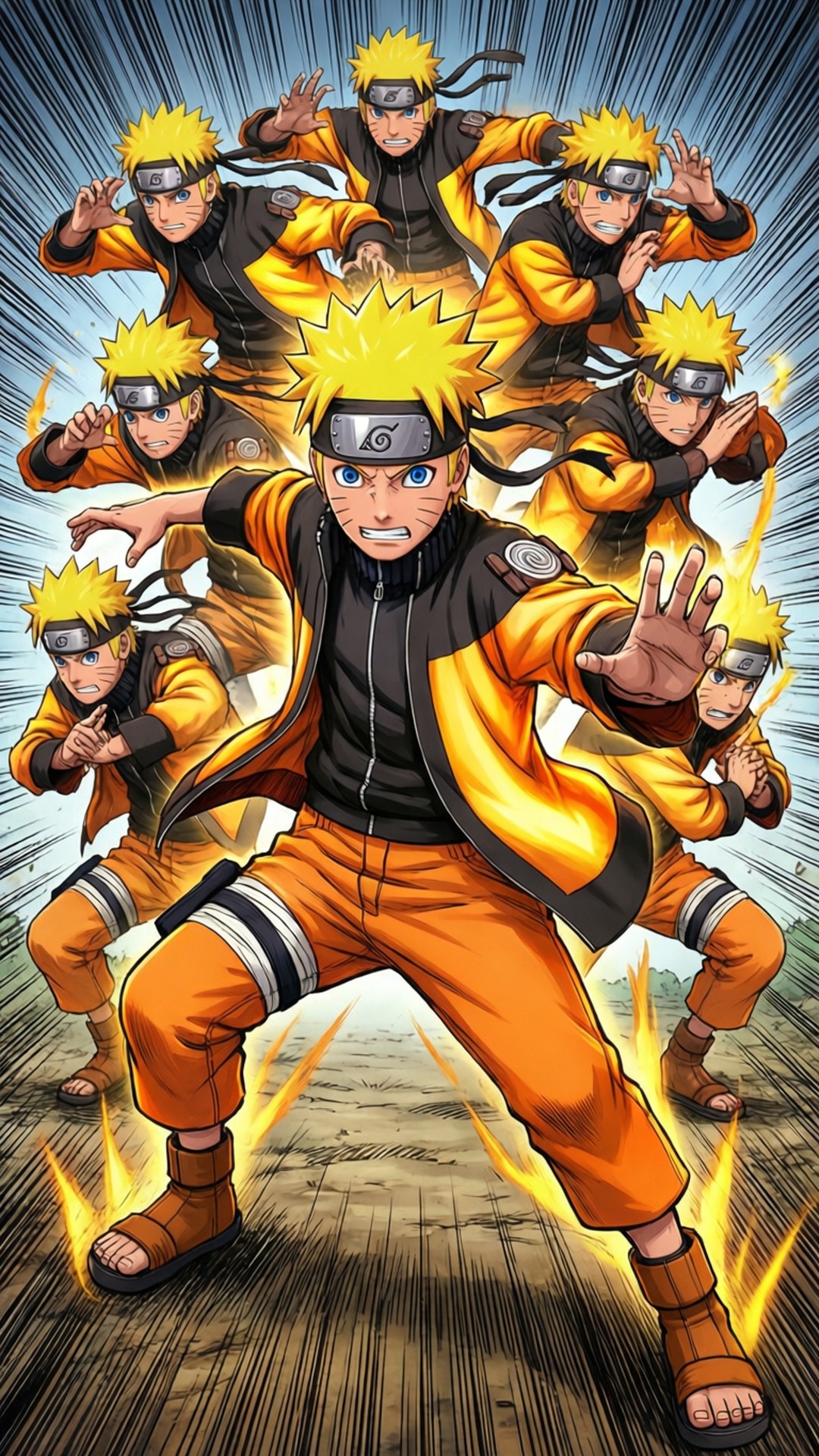 Naruto bruger Skyggeklonteknikken.