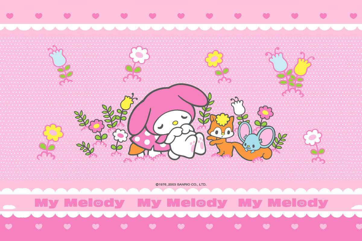 Sleeping My Melody Desktop med blomster Wallpapers