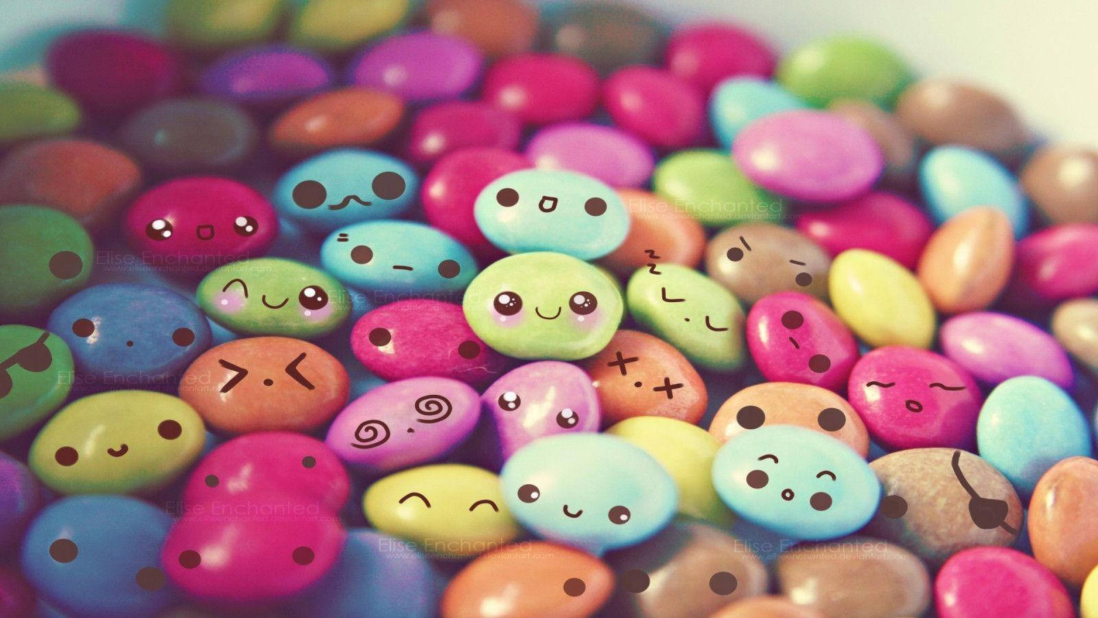 Slik med emotikoner sød skrivebordsbaggrund Wallpapers
