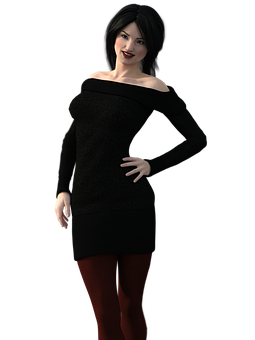Smilende 3D-model i sort kjole Wallpapers