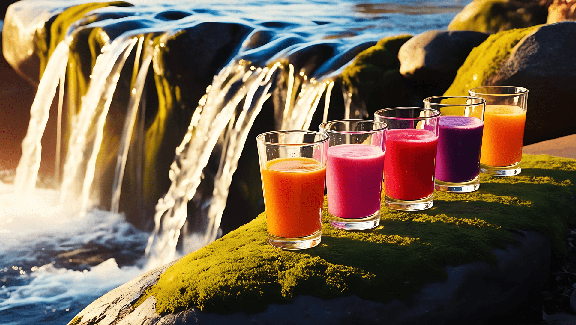 smoothies,vandfald,tropisk,drikkevarer,farverige,forfriskende,frugt,natur,udendørs,levende,sommer,drik,glas,strøm,kølig