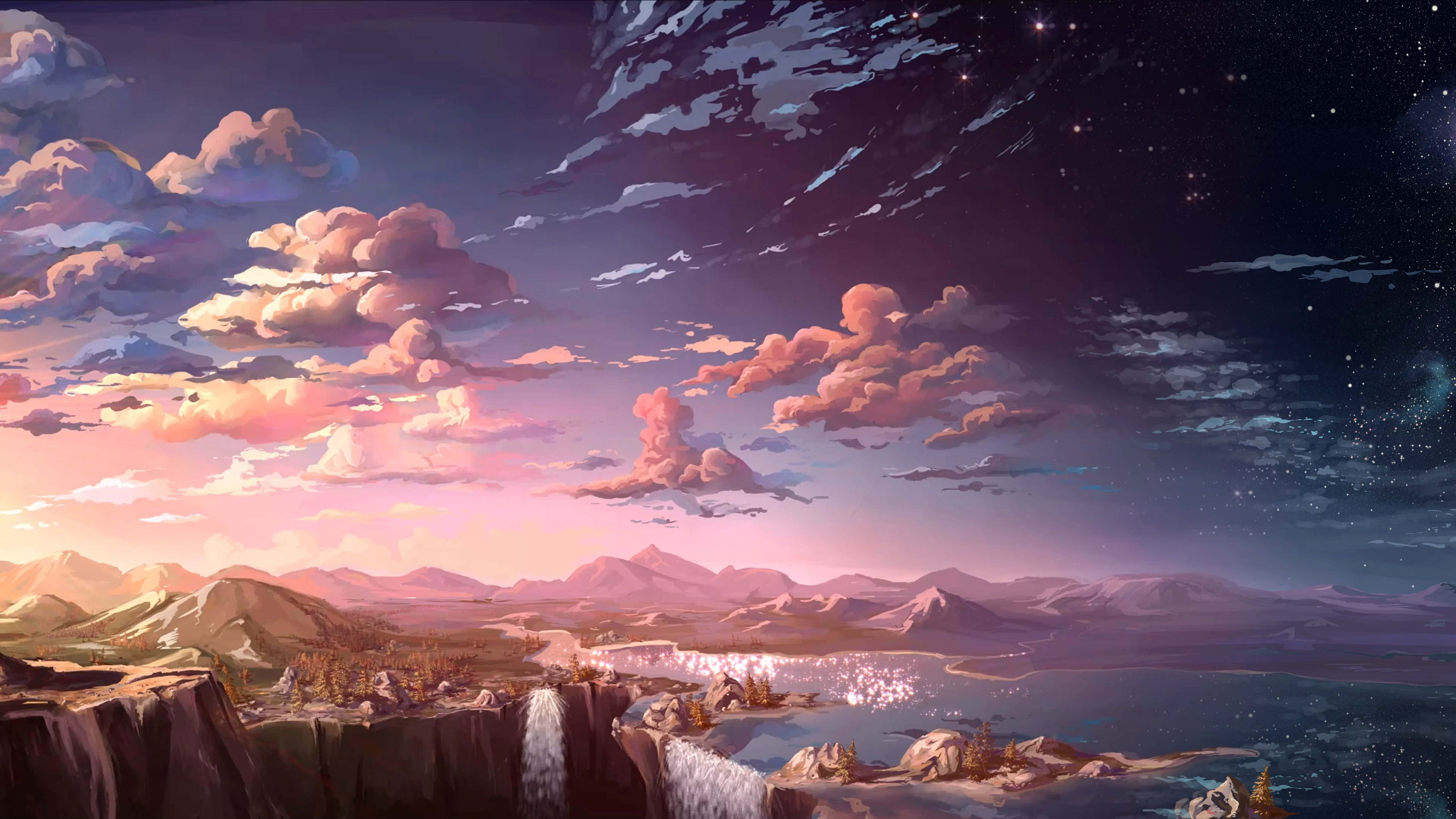 Smuk anime scene ved søen Wallpapers