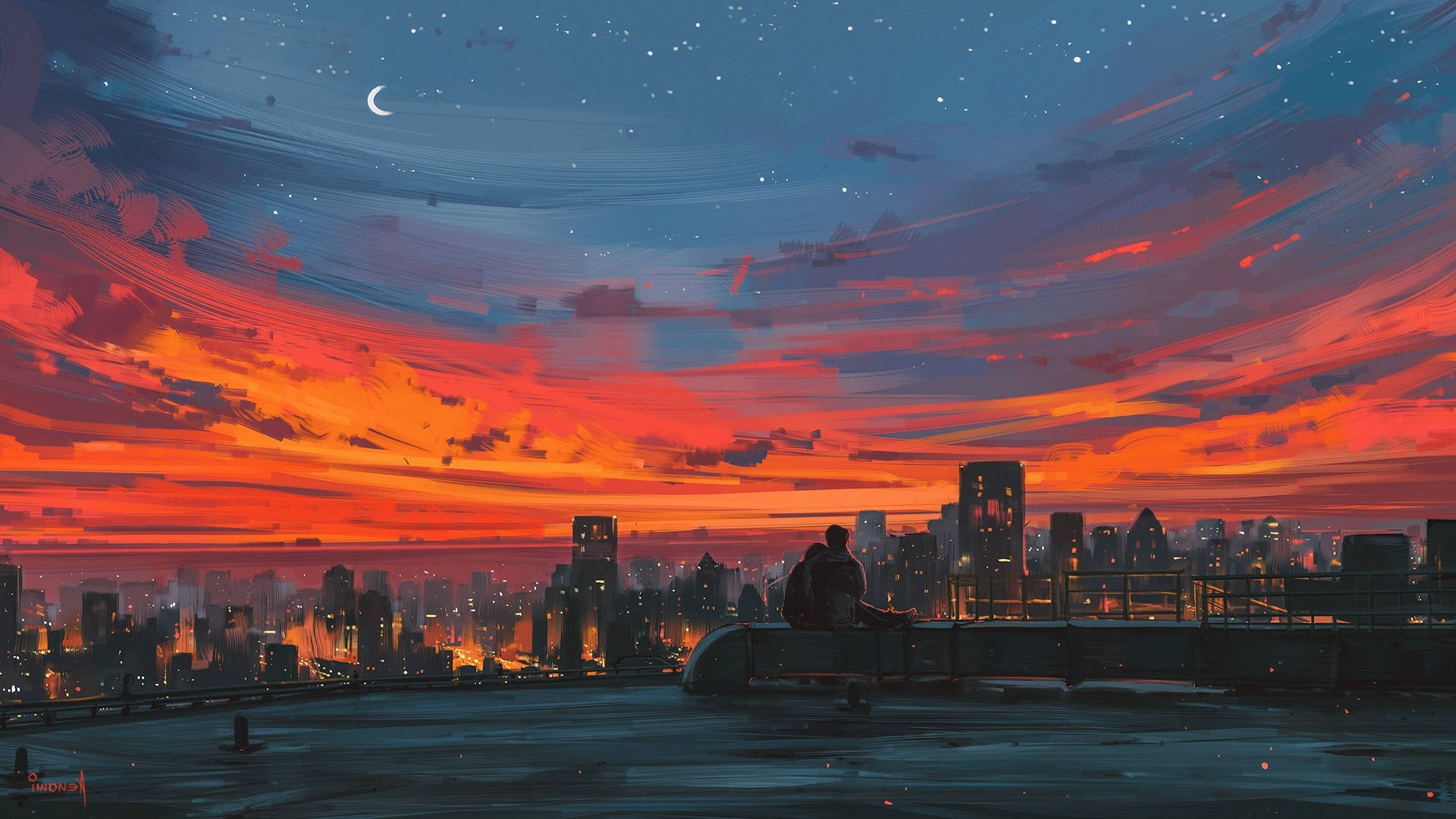 Smuk anime solnedgangspar Wallpapers