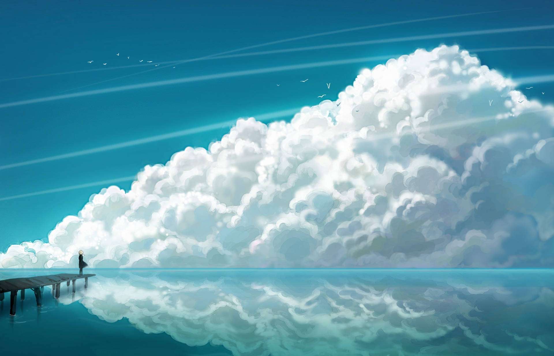 Smuk anime strandudsigt Wallpapers