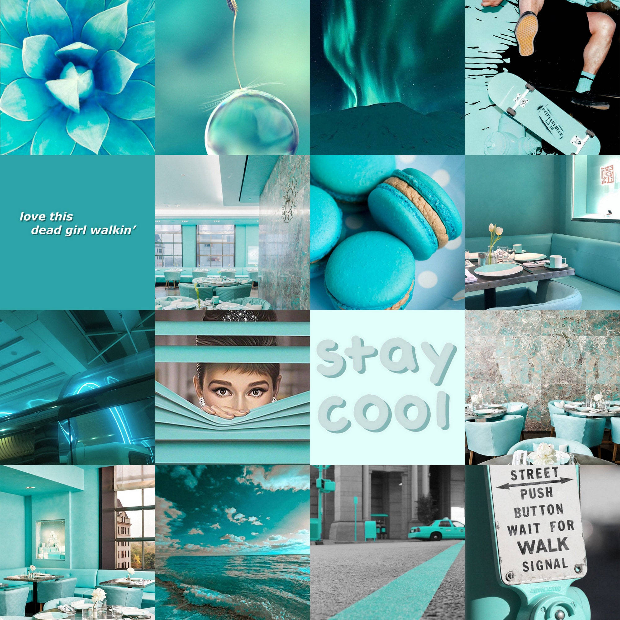 Smuk fotocollage i æstetisk turkis Wallpapers