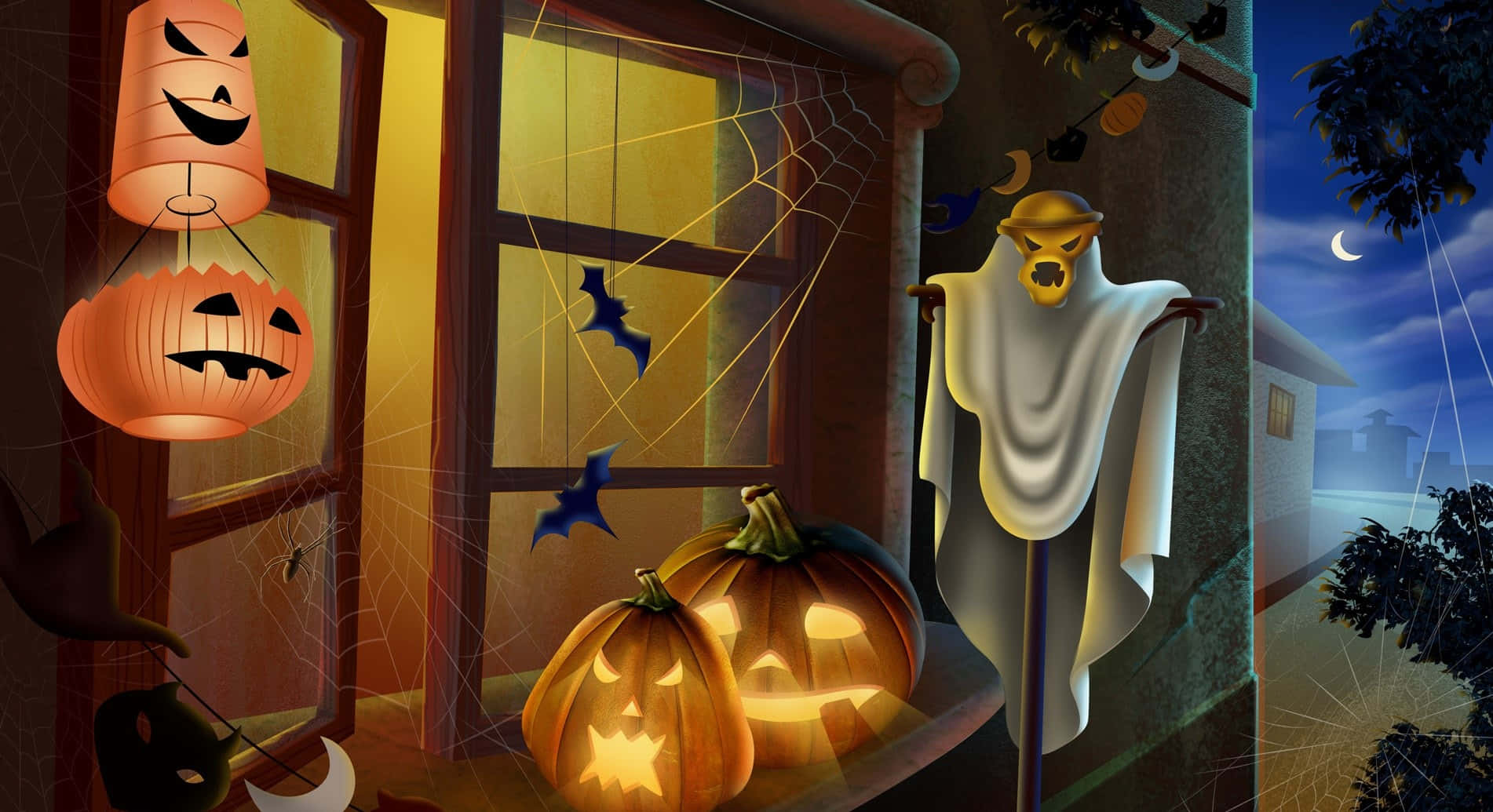 Smuk Halloween-udsmykning af et hus Wallpapers