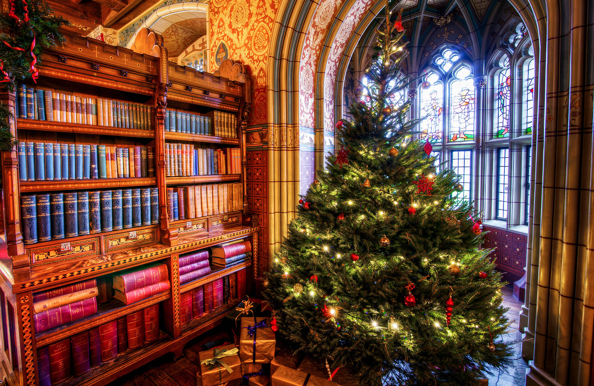 Smuk jul på biblioteket Wallpapers