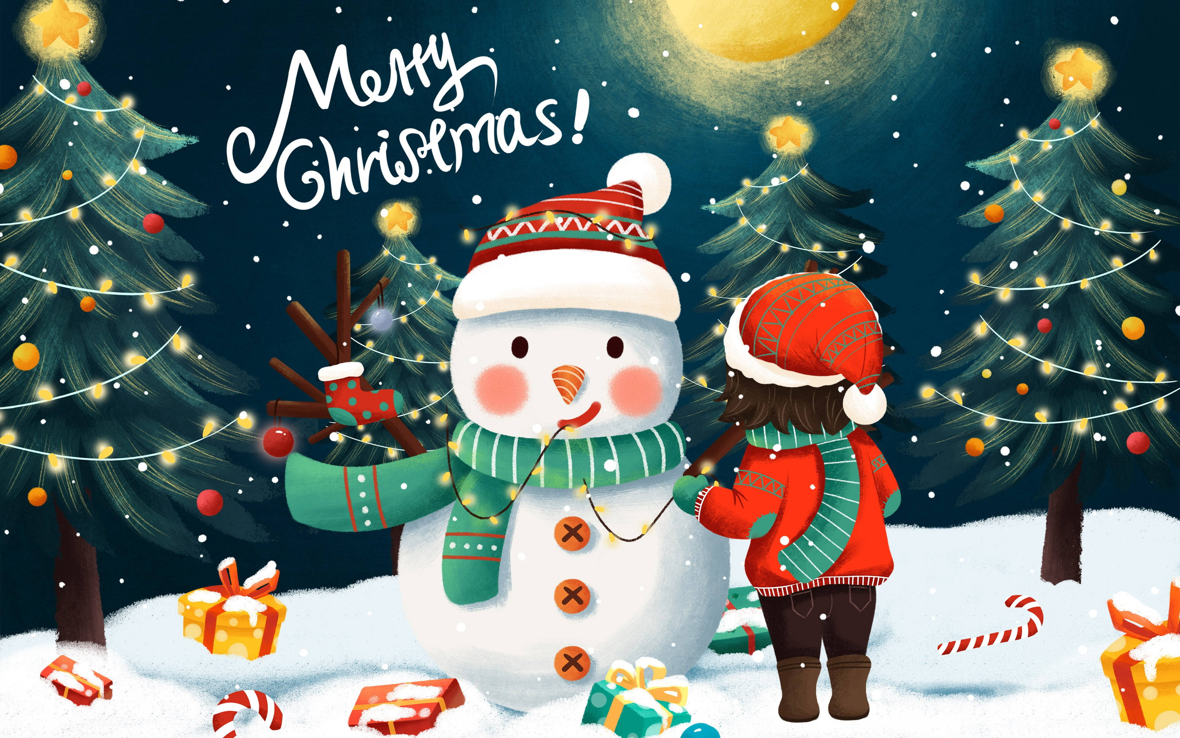Smuk julepostkort med snemand Wallpapers