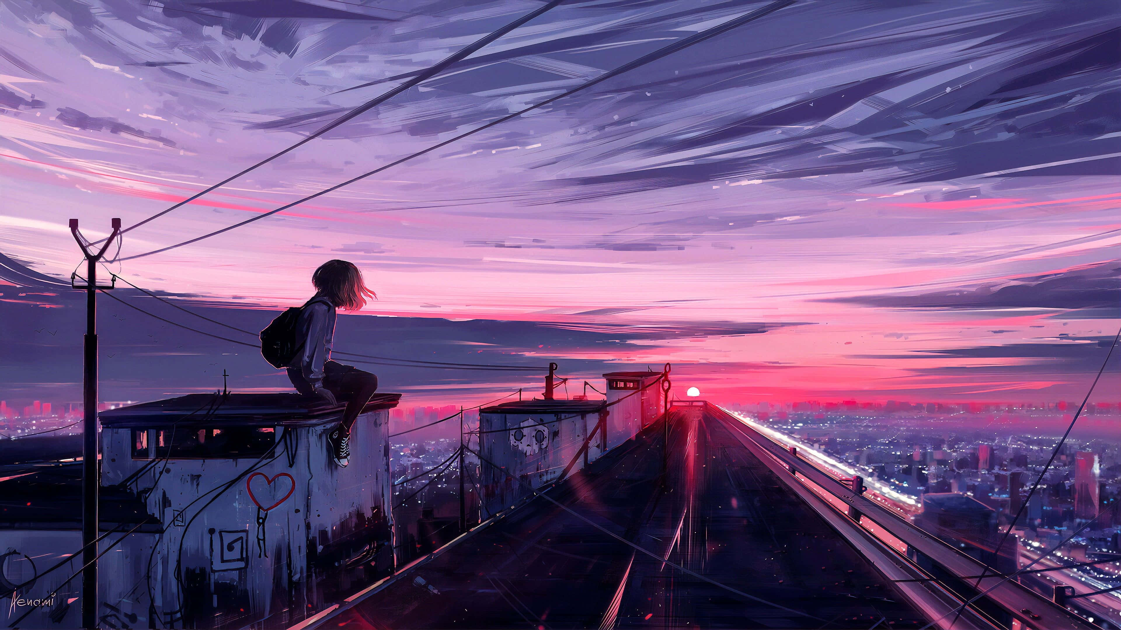 Smuk nat i den travle Anime City Wallpapers