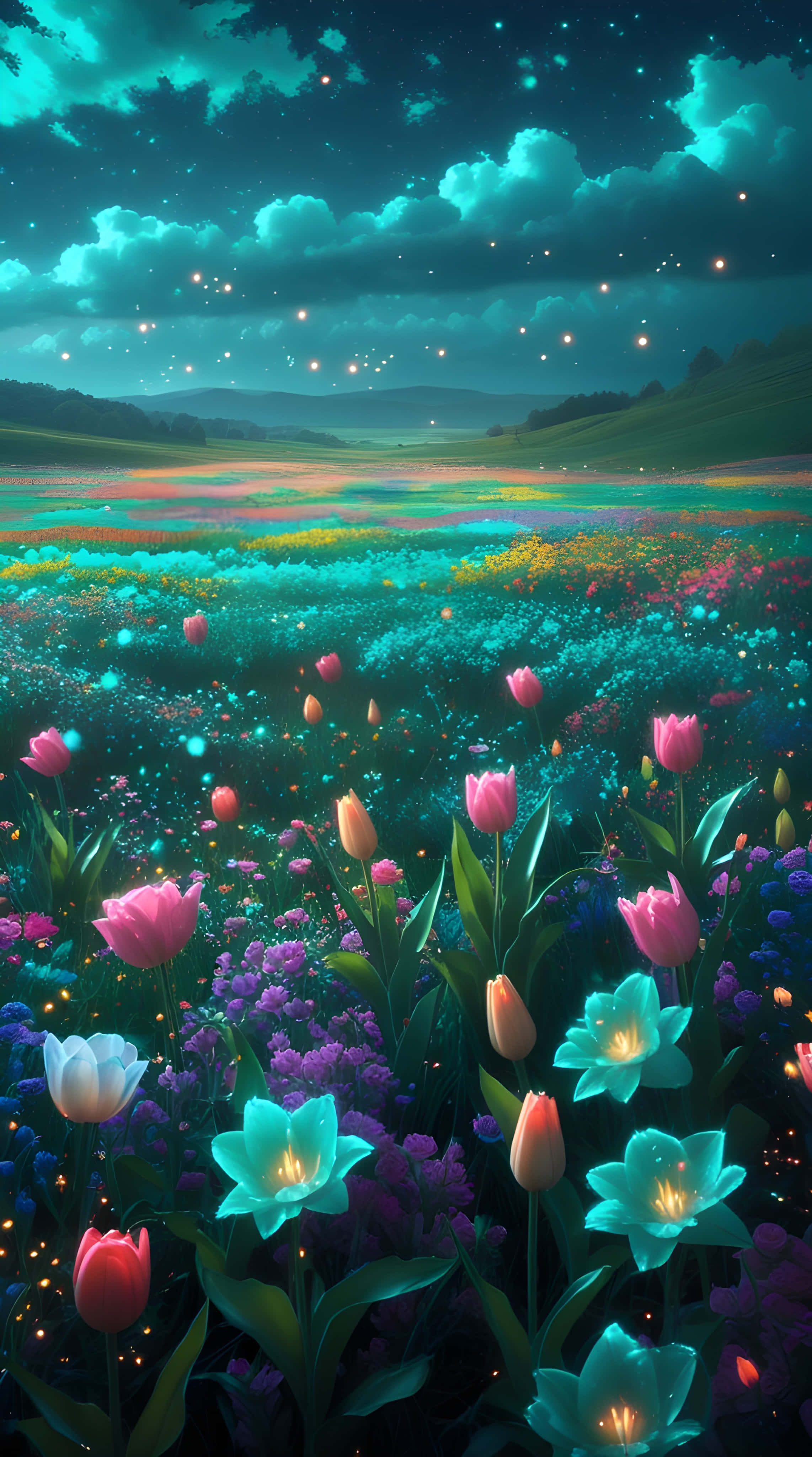 Smuk natscene med blomster og natur Wallpapers