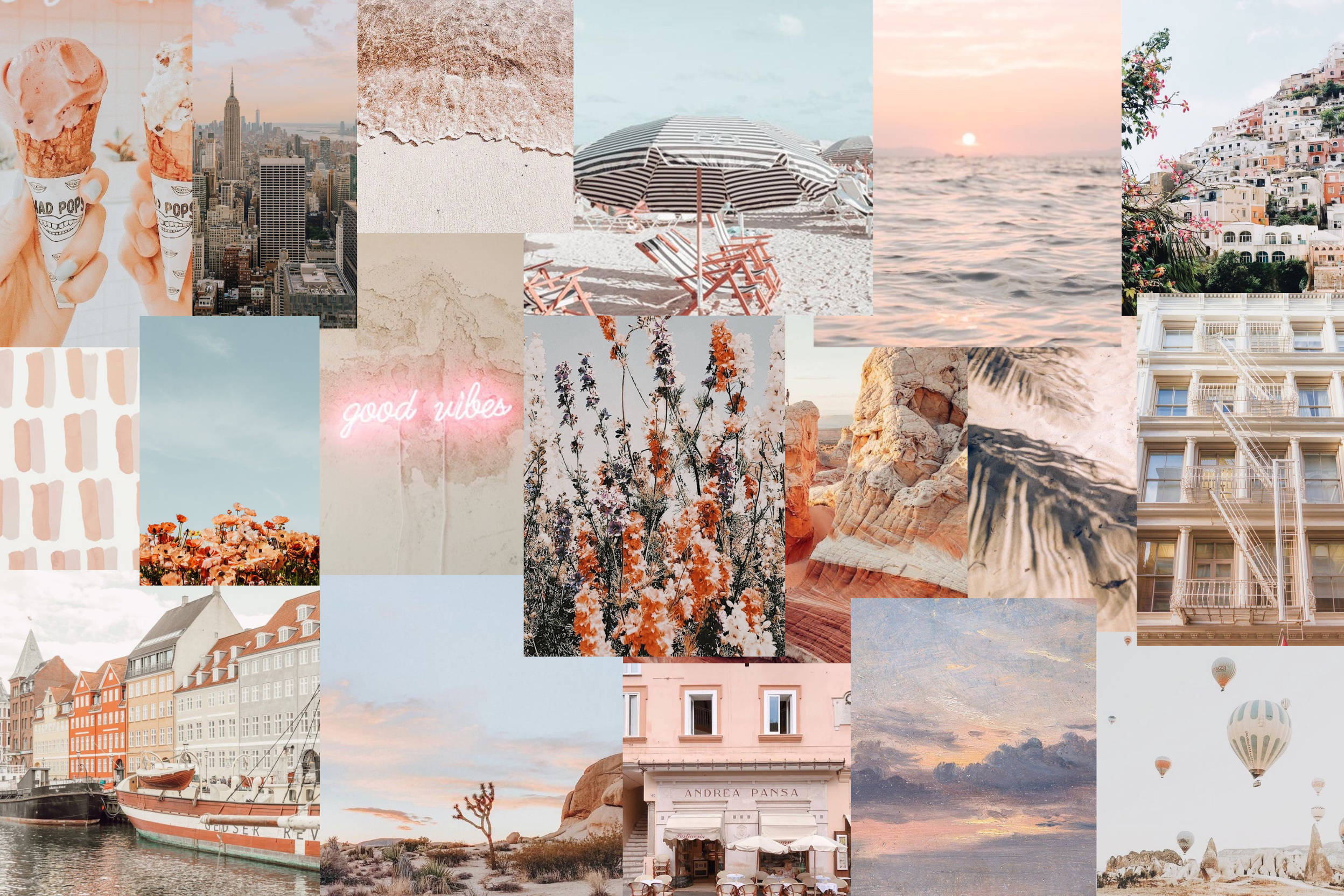 Smuk rejselaptop collage med pastelfarver Wallpapers