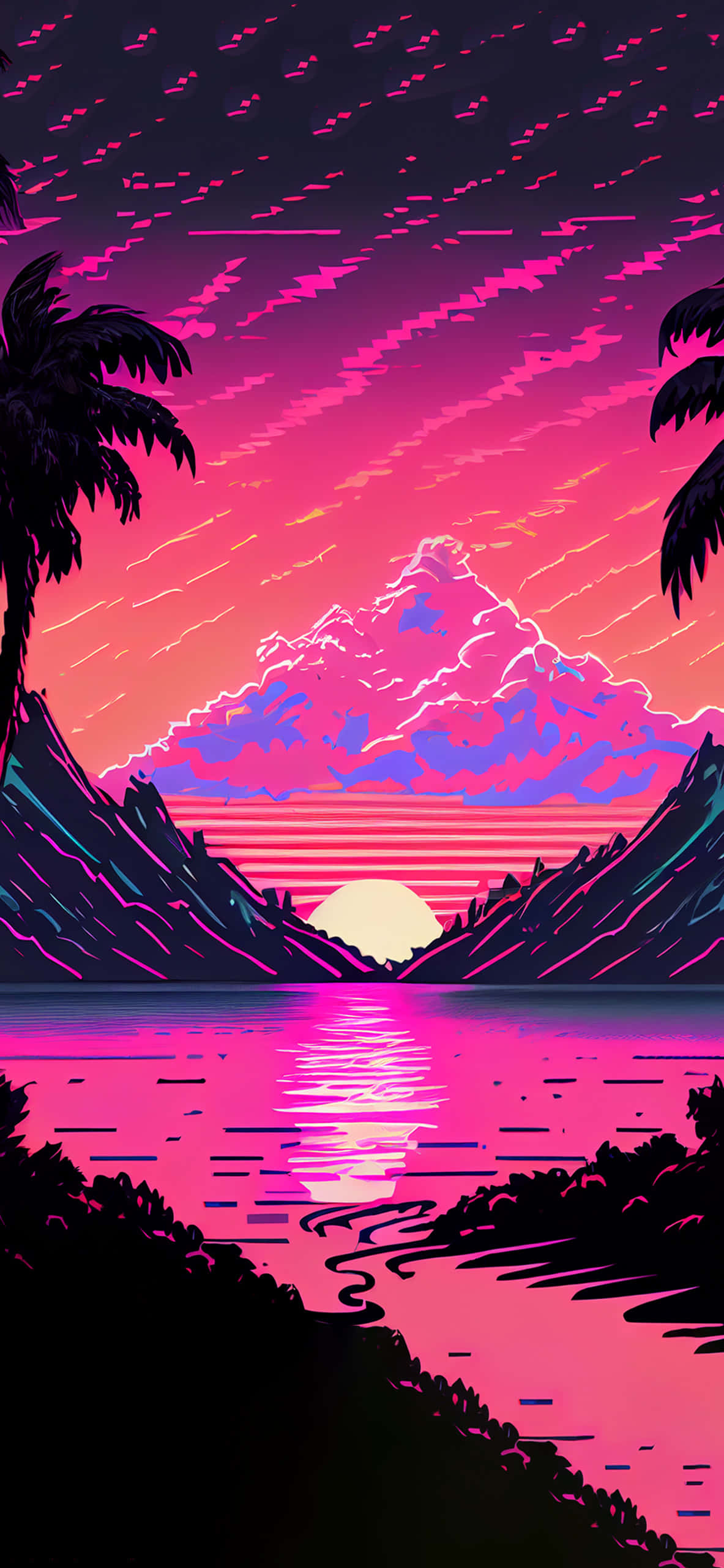 Smuk solnedgang Vaporwave vektorillustration baggrund Wallpapers