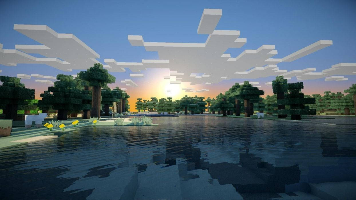 Smuk udsigt over en skyet solopgang i Minecraft Wallpapers