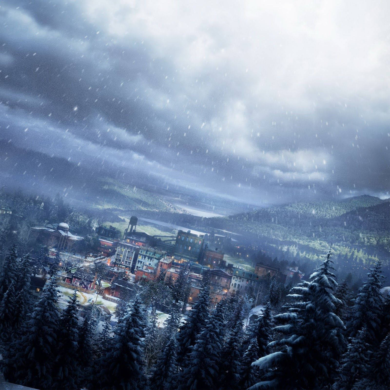 Sneklædt by med træer Wallpapers
