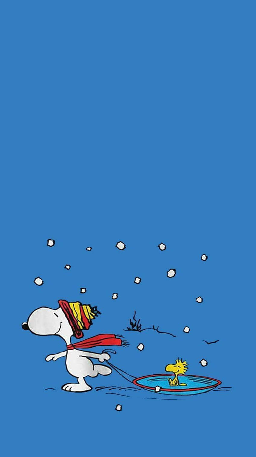Snoopy trækker Woodstock jule iPhone Wallpapers