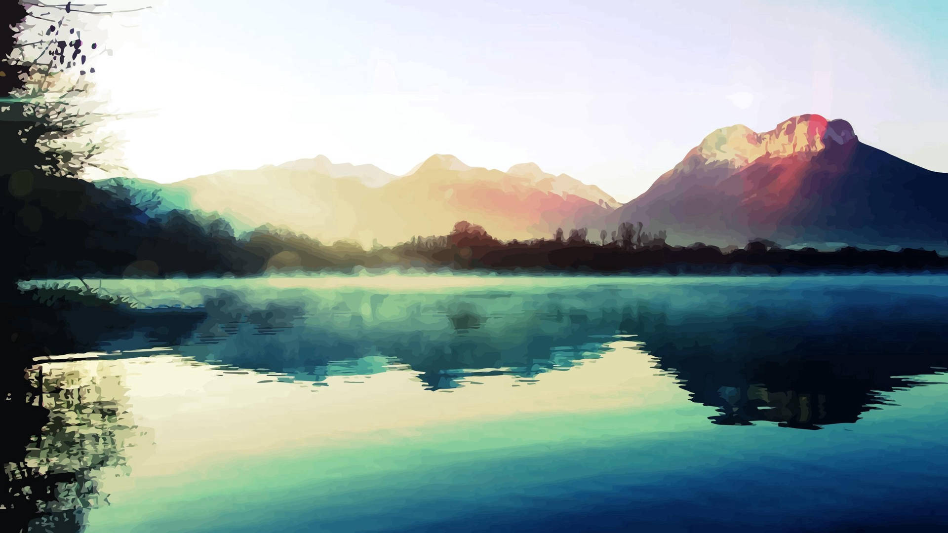 Sø og bjerge natur baggrund — Natur Wallpapers