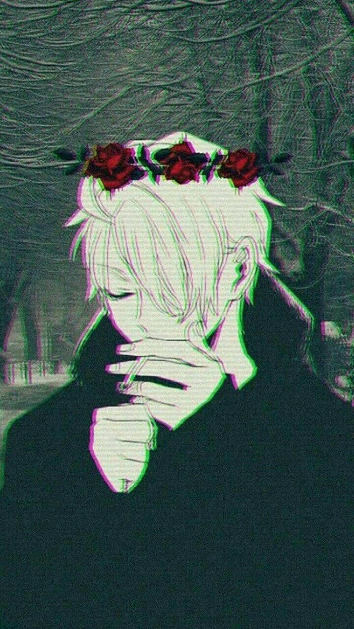 Sød anime PFP fyr med rosekrone Wallpapers