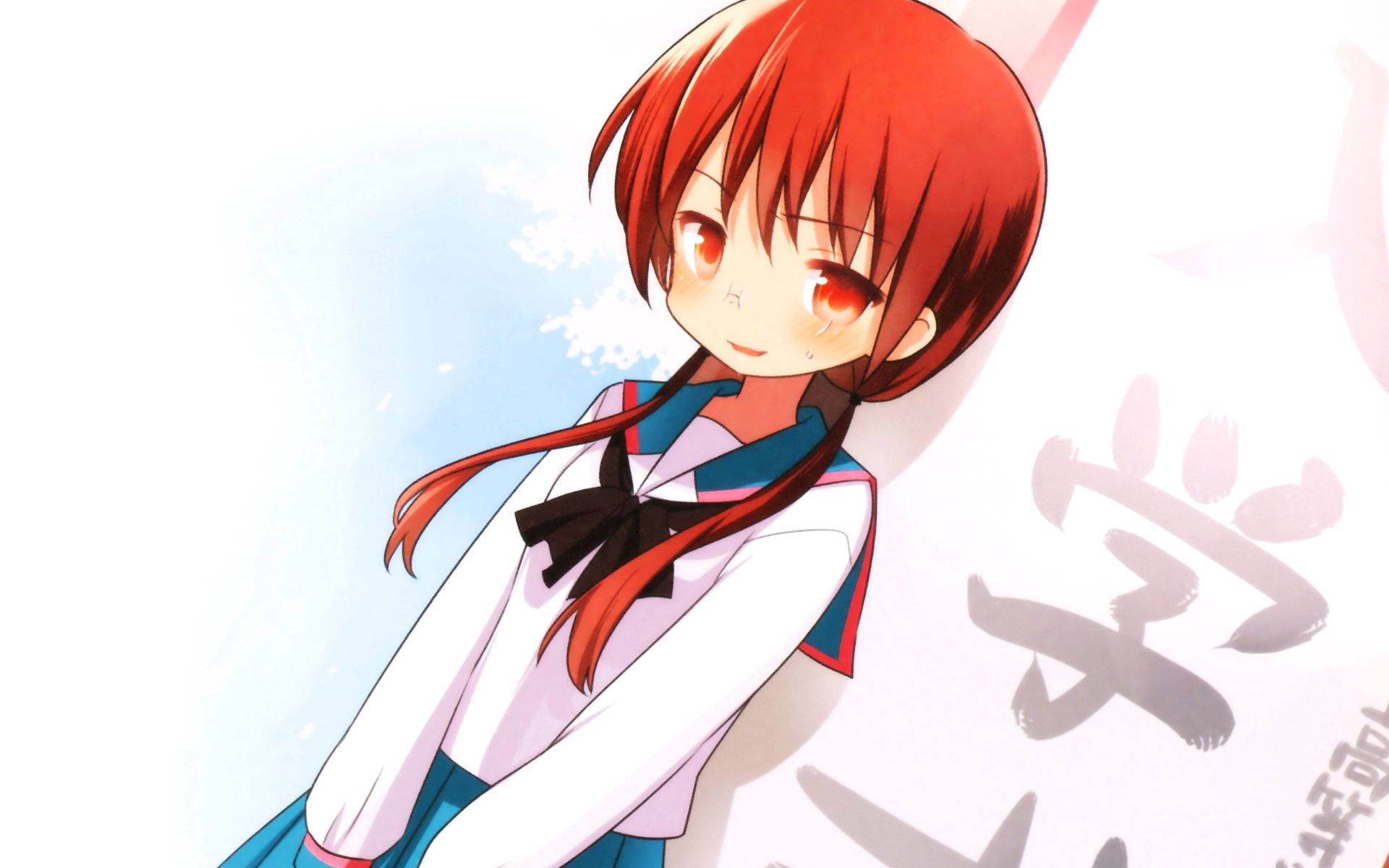 Sød anime-pige med rødt hår Wallpapers