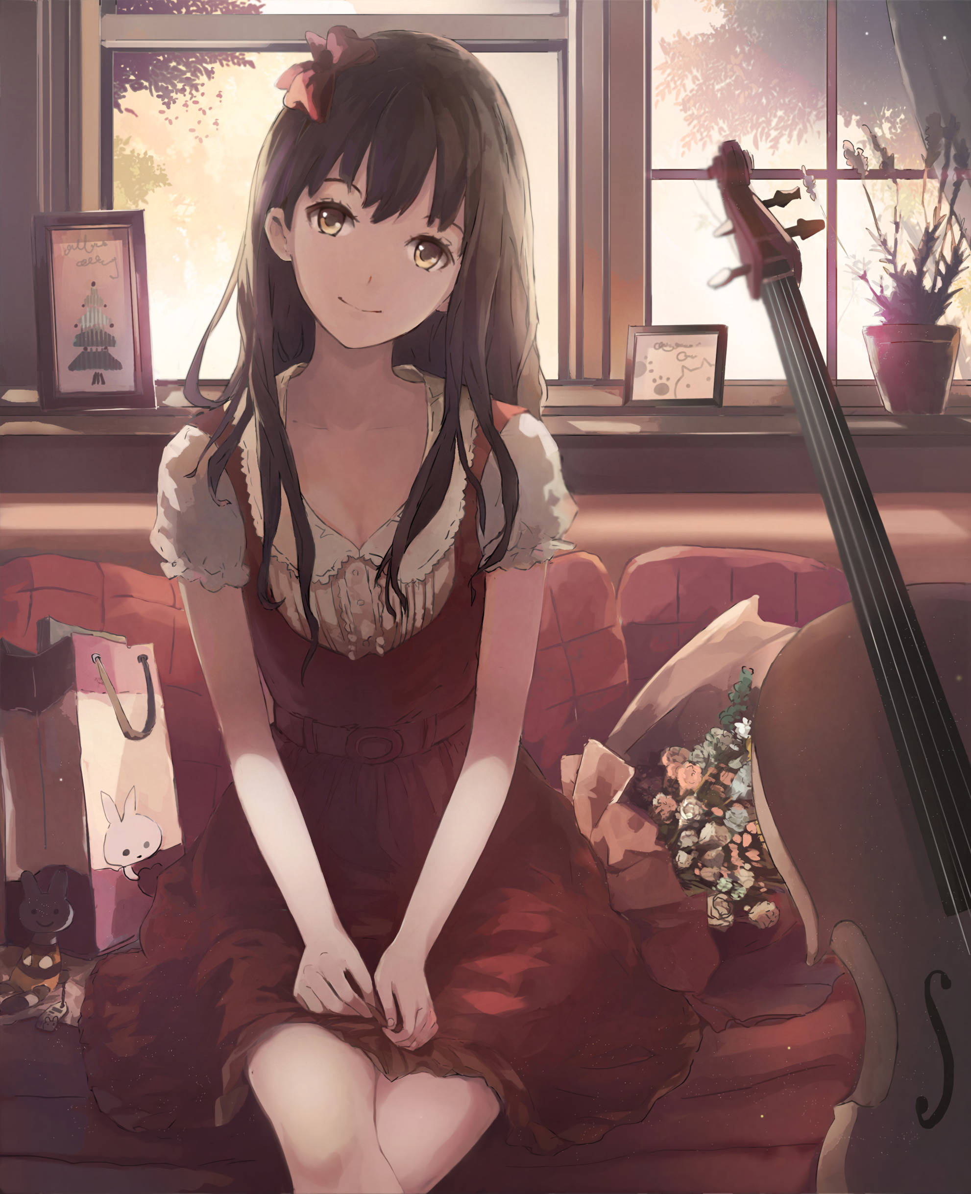 Sød anime-pige med cello Wallpapers