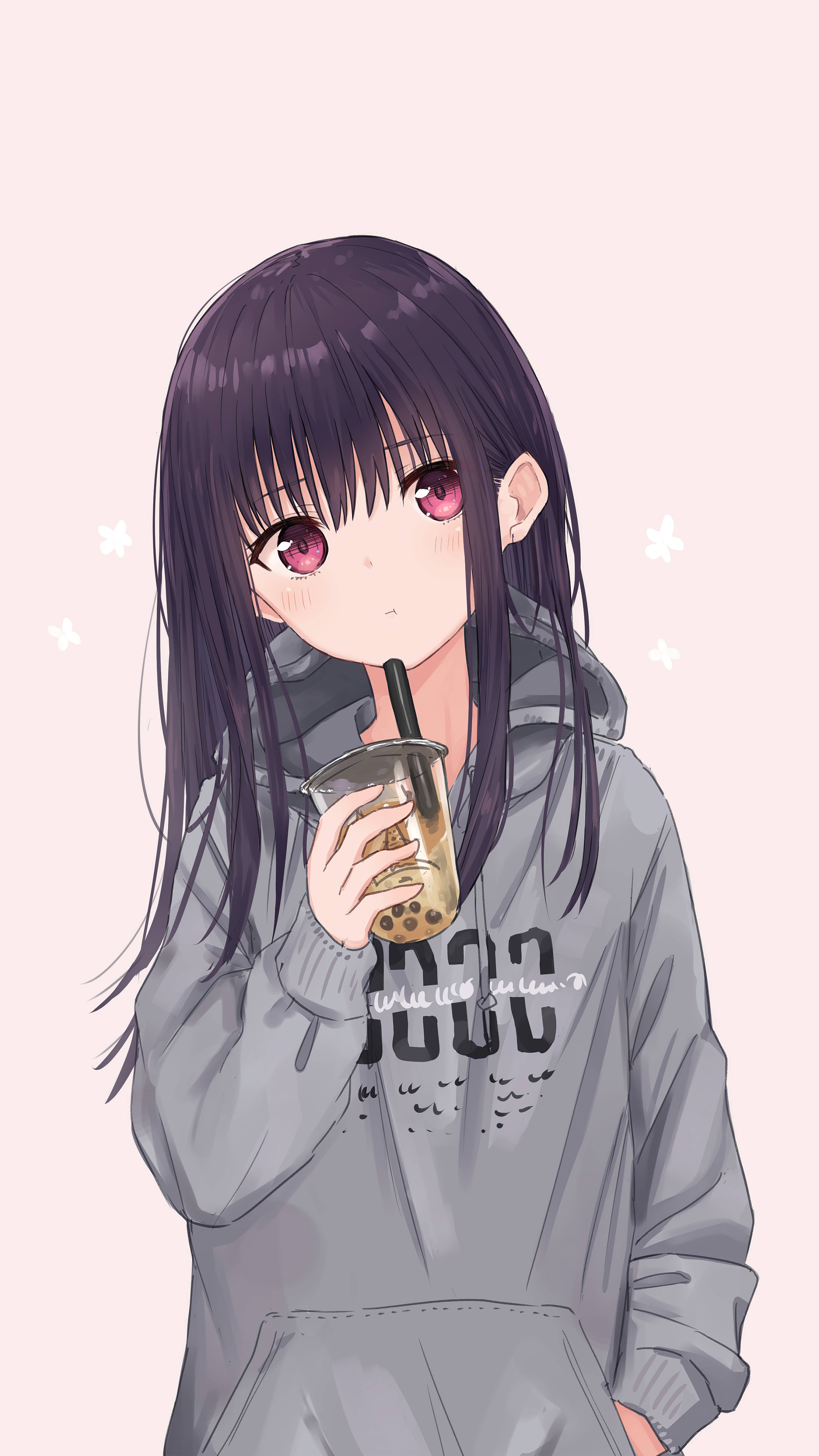 Sød anime-pige PFP Kazumi med mælketee Wallpapers