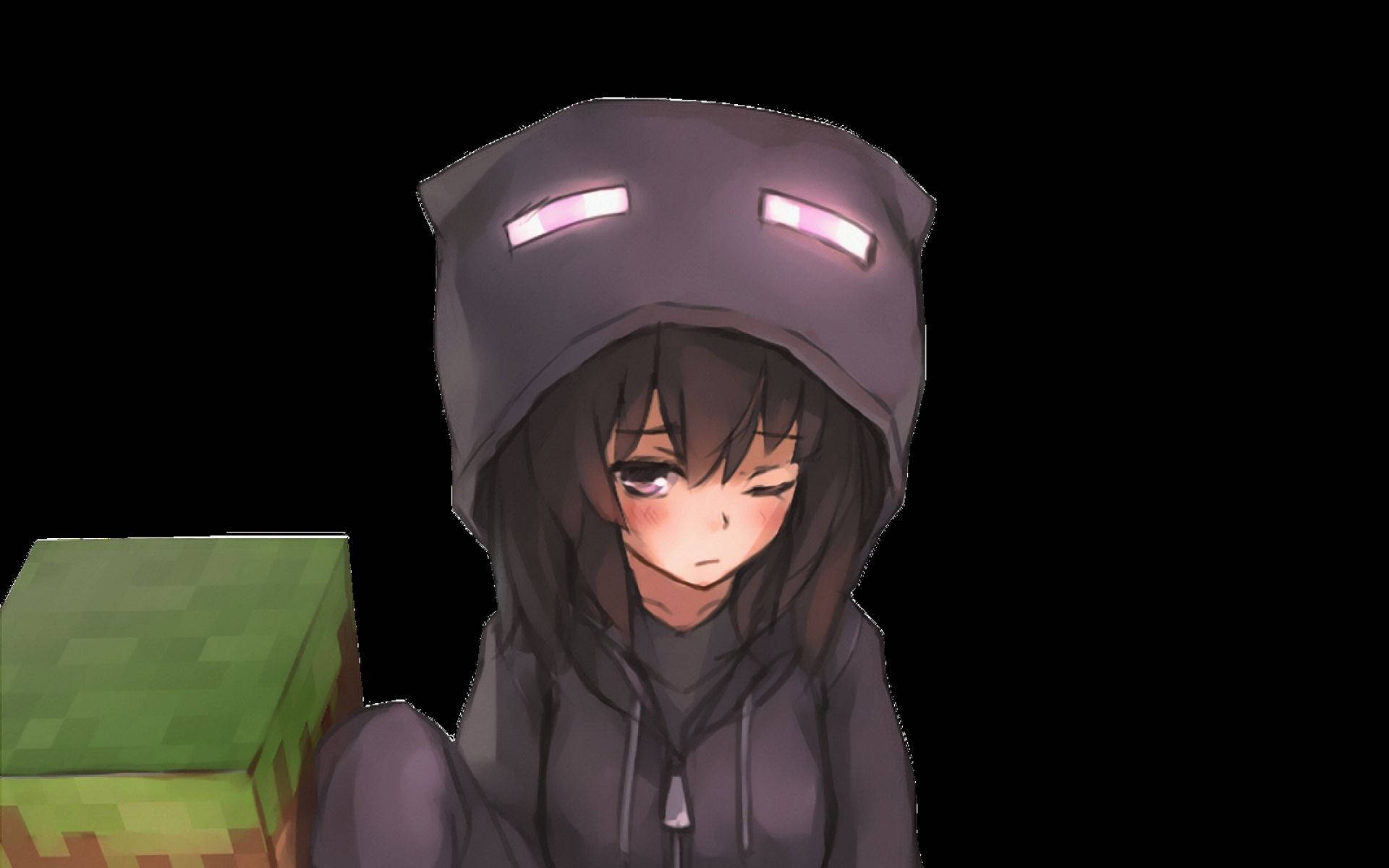 Sød anime-pige PFP med Minecraft-tema Wallpapers