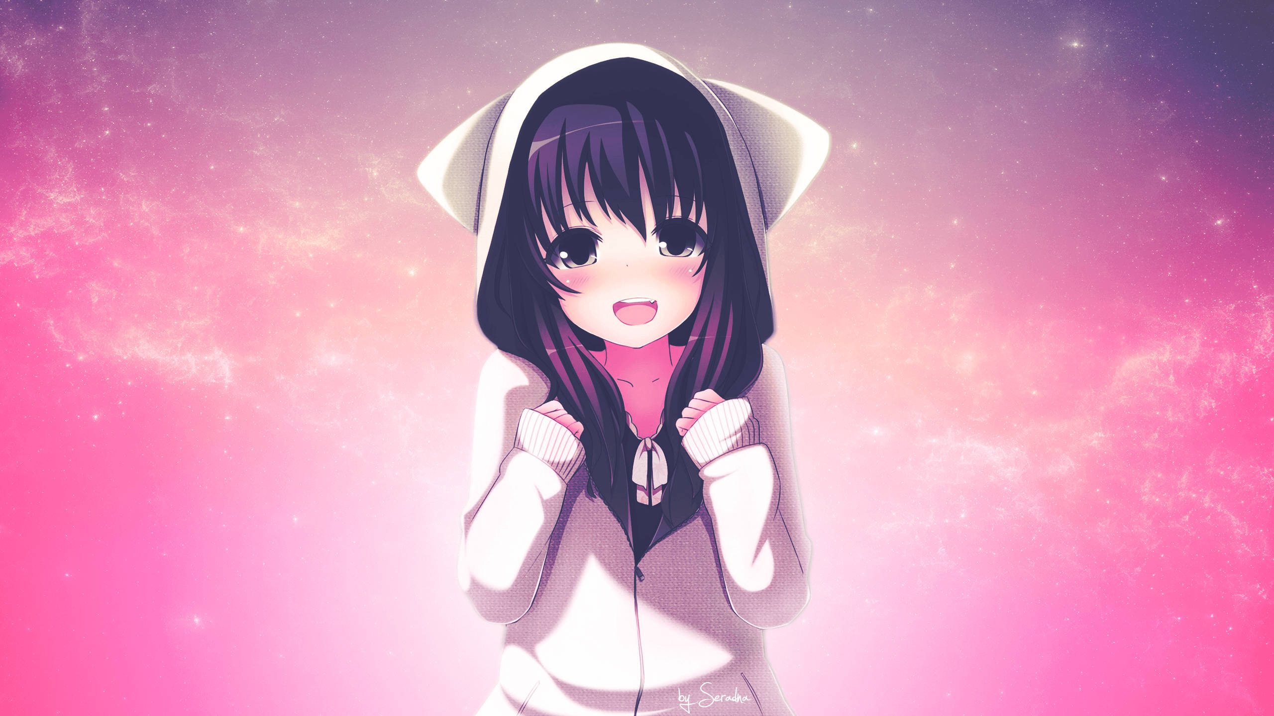 Sød animepige i en nuttet hættetrøje Wallpapers
