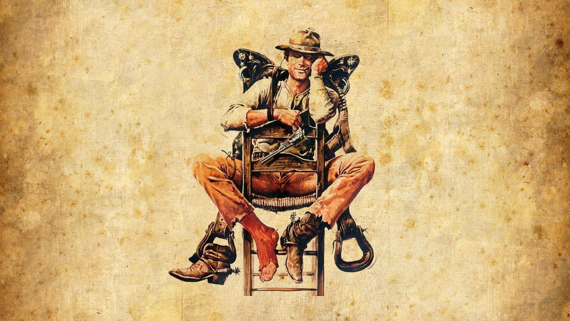 Sød cowboy-mand på stol Wallpapers
